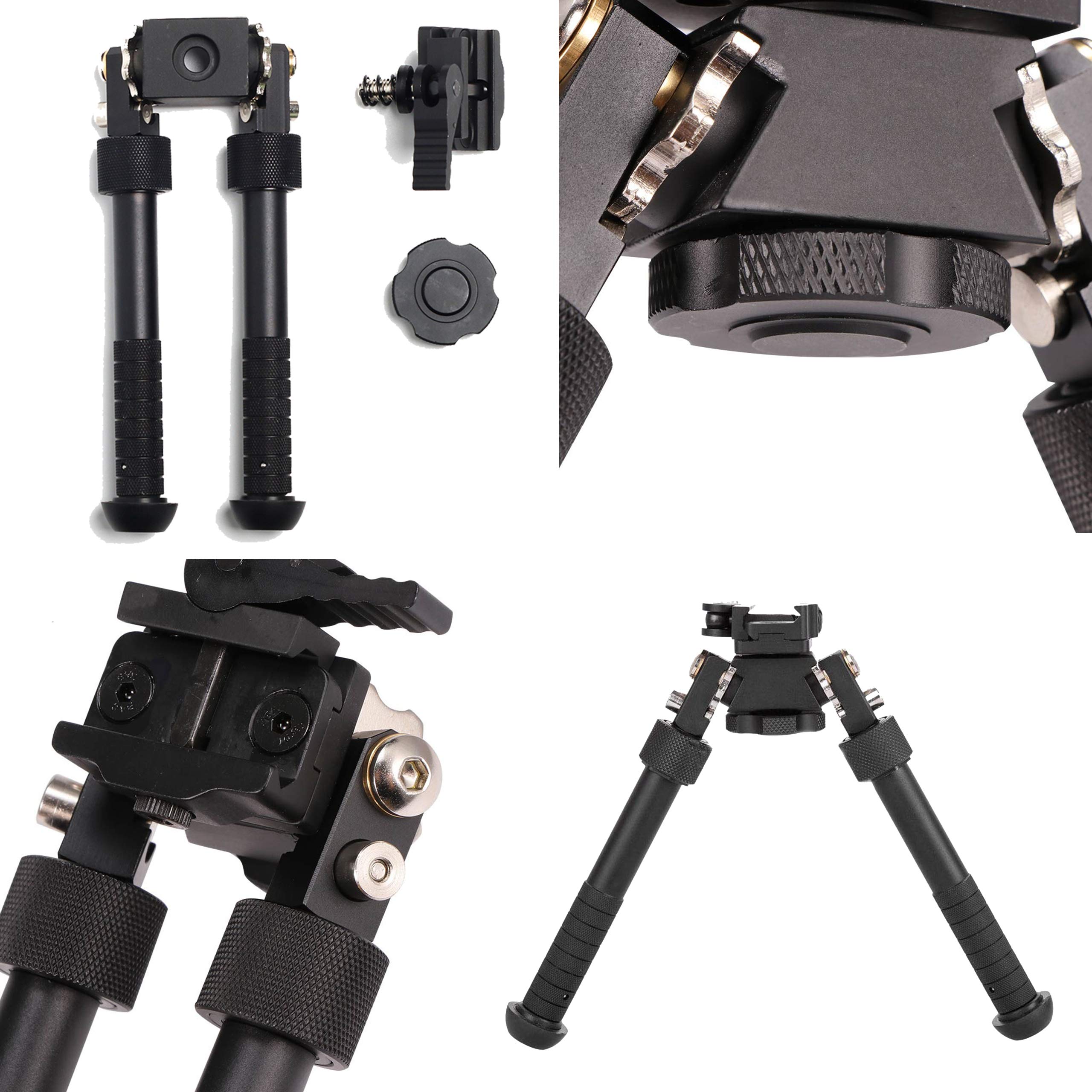 Bipode para Rifle V8 de Airsoft Tactico Full Metal Plegable 360º para Caza con Rail Picatinny 20mm Giratorio con Base Antideslizante Ajustable 6/9 Pulgadas 5 Niveles de Altura