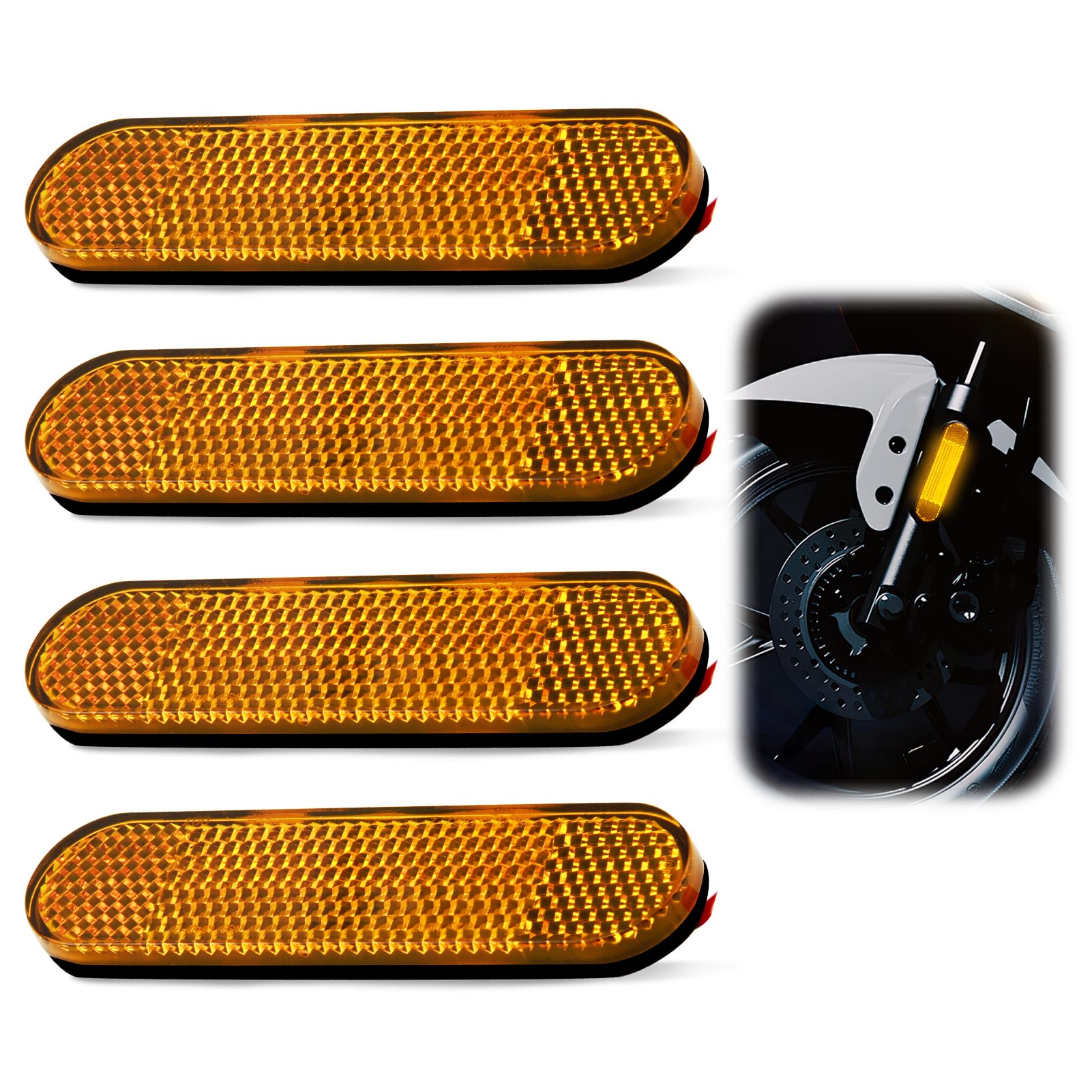 4PCS Moto Bicicletta E4 Catarifrangente Forcella Catadiottro Cat's Eye Posteriore Autoadesiva 100 x 24 x 8 mm Catarifrangente Rettangolare per Moto Scooter Dove Sono Richieste Avvertenze (Giallo)