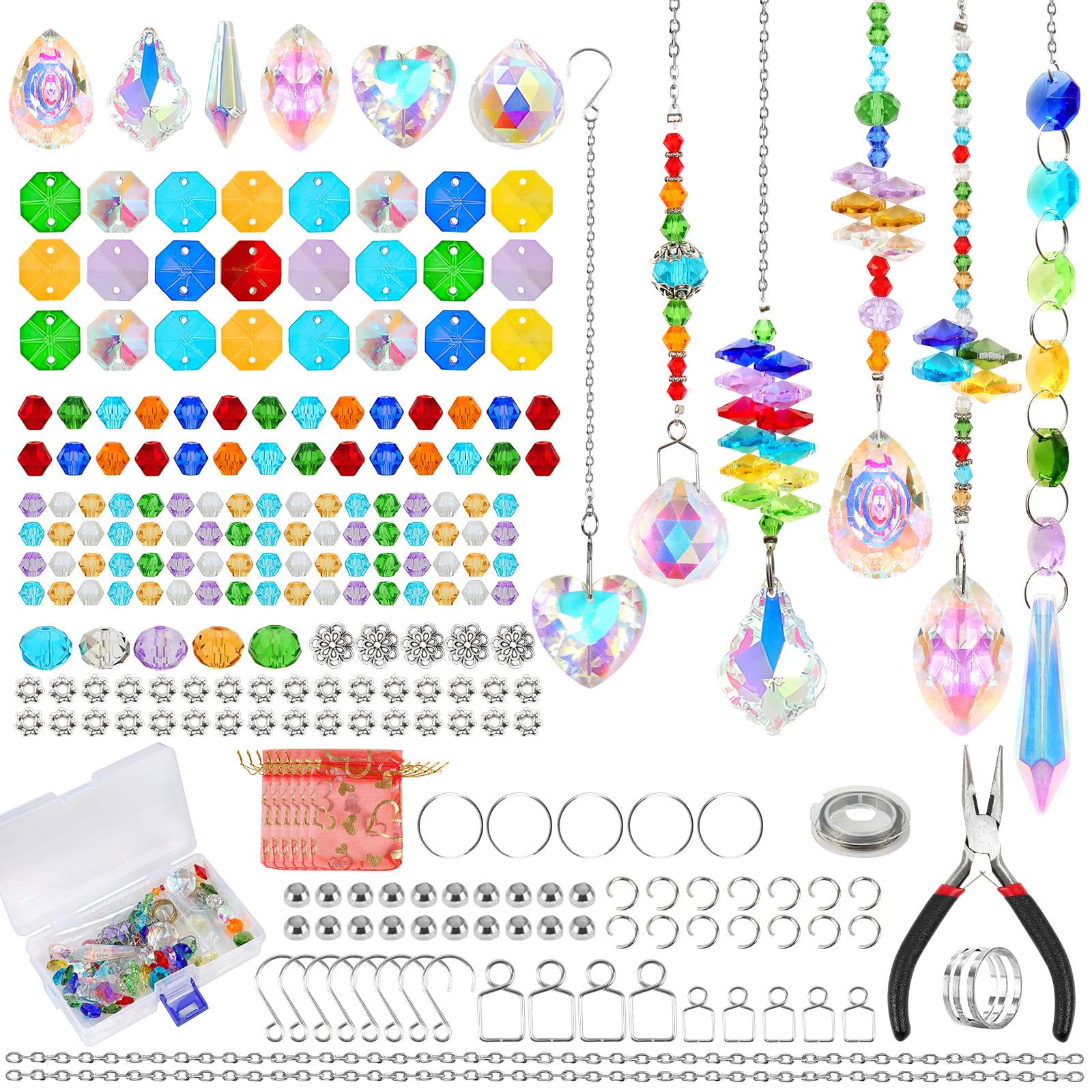UXORSN 460PCS DIY Suncatcher Making Kits Arts and Crafts for Adults Crystal Sun Catcher Colorful Beads Chains Pendants Rainbow Maker Hanging Prism for Windows Indoor Outdoor Garden Party Decor
