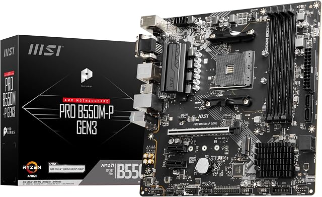 MSI PRO B550M-P GEN3 Motherboard, Micro-ATX, AM4 - AMD Ryzen 5000 Ready - DDR4 Boost 4400+MHz/OC, PCIe 3.0 x16 Slot, 1 x M.2 Gen3 Slot, 1G LAN