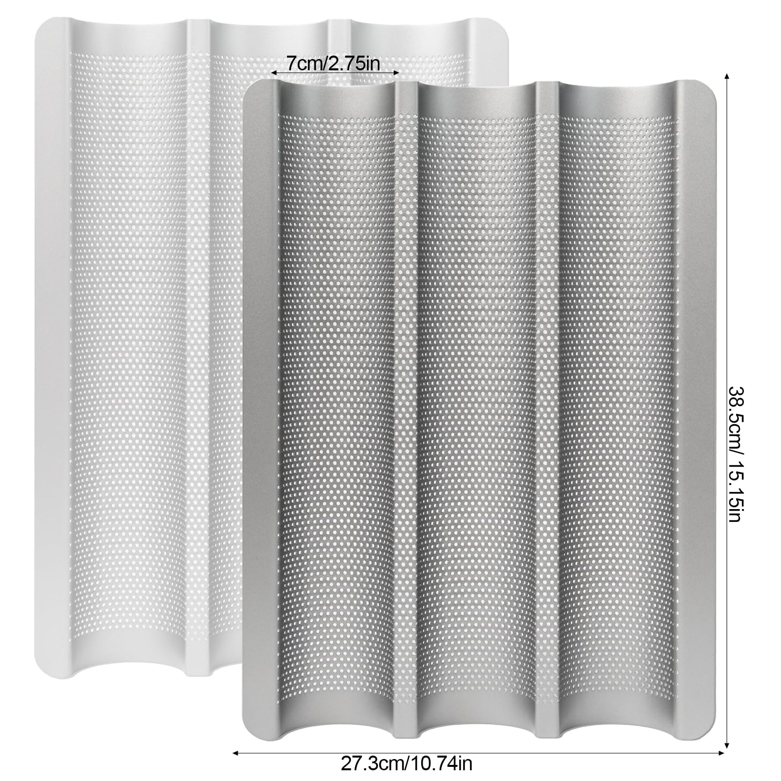2 Pièces Plaque à Baguette Moule pour 3 Baguettes Moulle à Baguette Pain avec Revêtement Antiadhésif Moule à Pain Baguette Français Moule à Baguette en Acier Carbone pour Cuisson De Pain