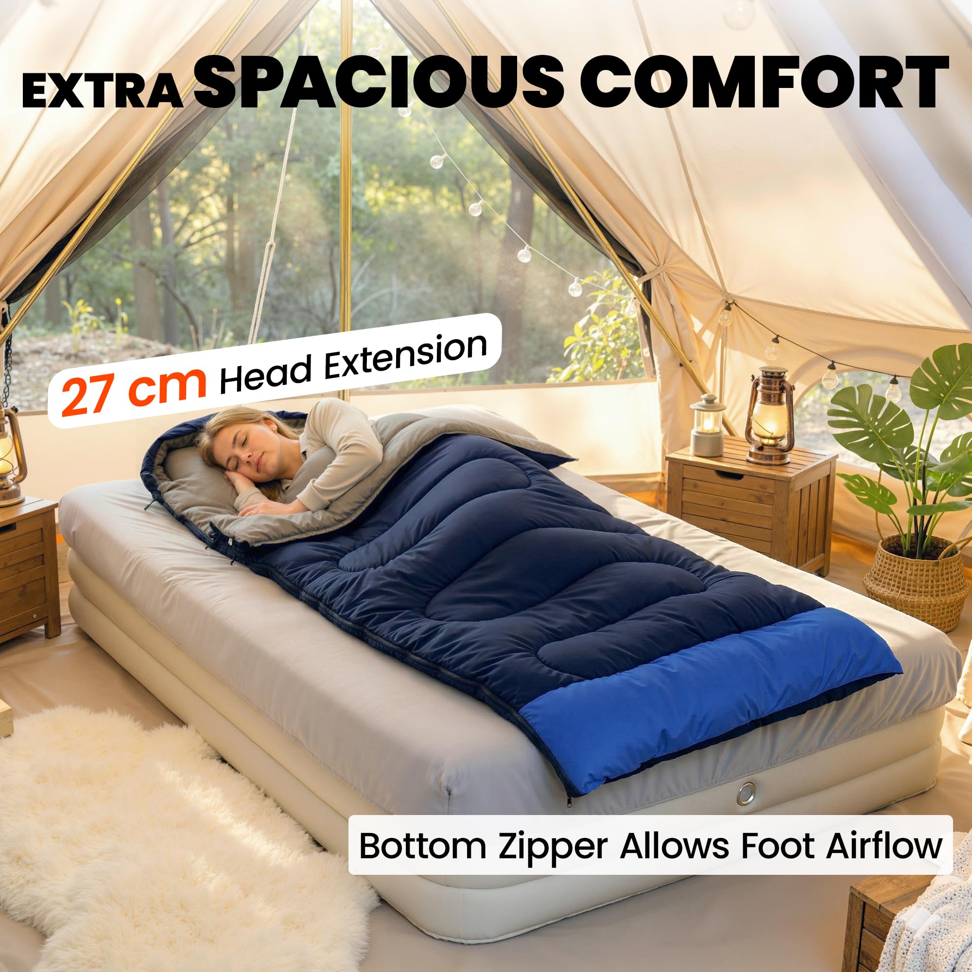 Outsunny Sleeping Bag for Adults, Lightweight & Compact Sleeping Bag, 3 Seasons Adult Blanket, Small Packed Size, Soft, Thick and Warm, for Outdoor Camping — view 5
