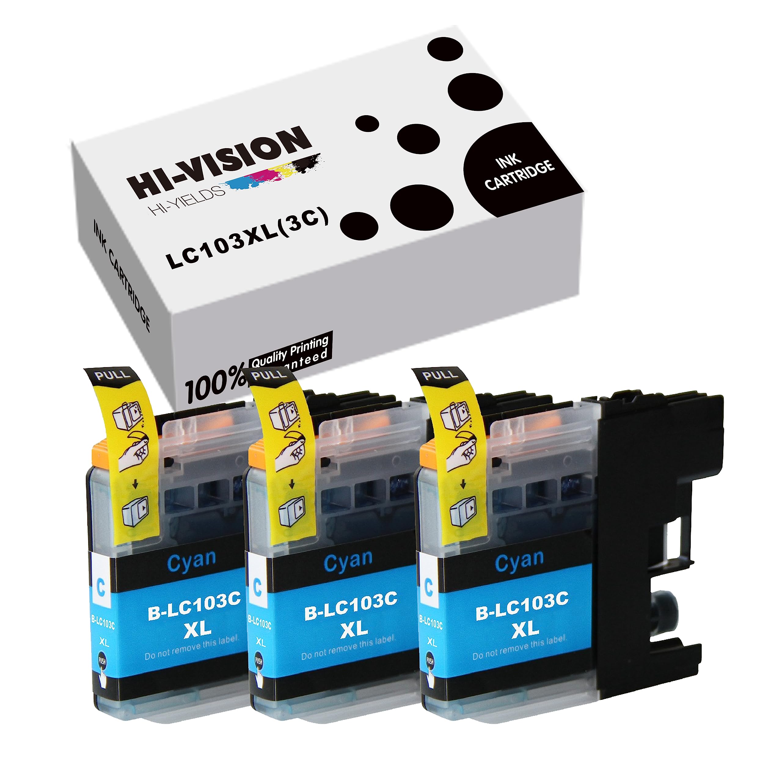 HI-VISION HI-YIELDS Compatible LC-103 LC103 XL High Yield Cyan Ink Cartridge Replacement for DCP-J152W, MFC-J245,J285DW,J450DW,J470DW,J475DW,J650DW,J870DW,J875DW Printer 3 pks