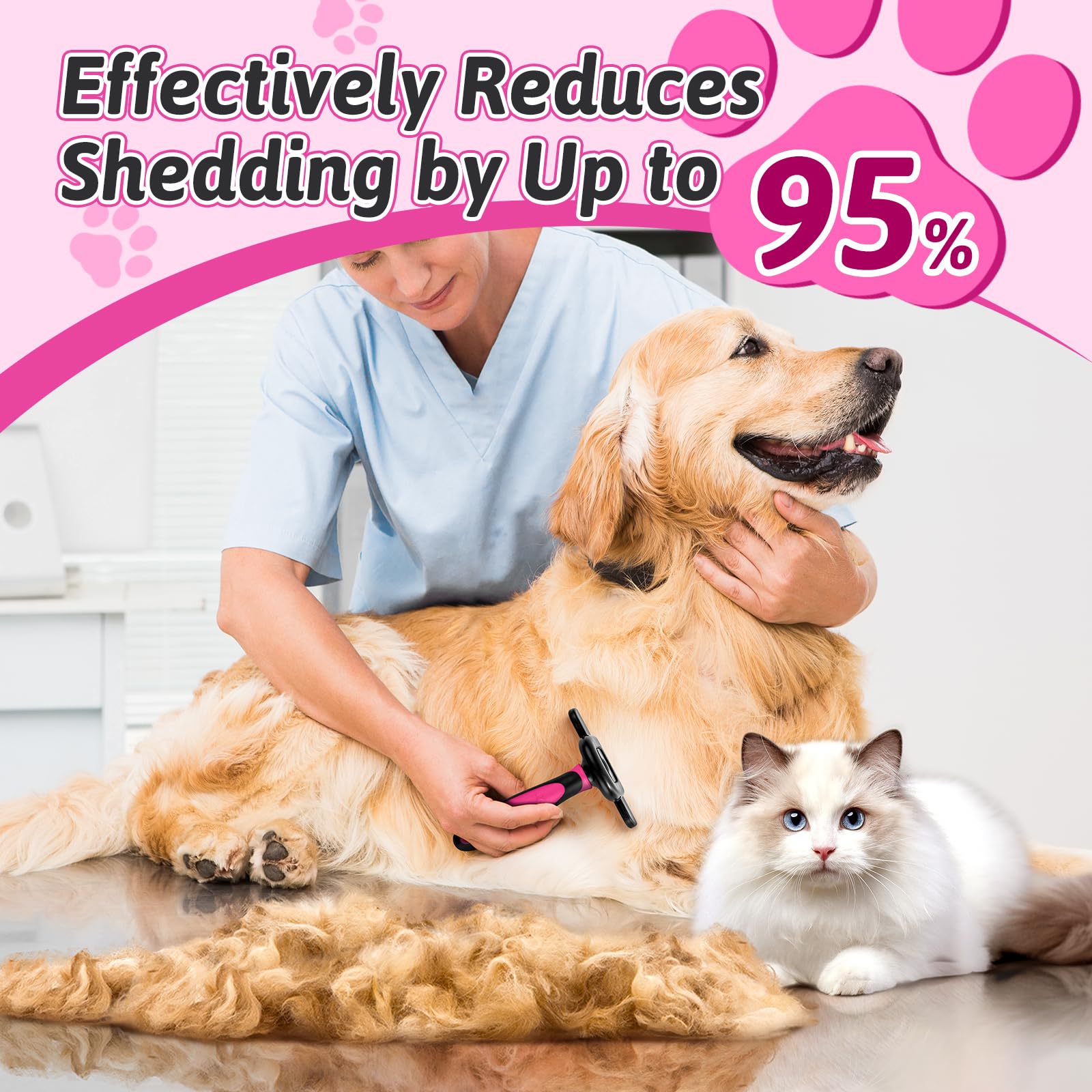 MIU COLOR Fellpflegebürste für lange Haare, Enthaarungswerkzeug für mittelgroße und große Hunde und Katzen, reduziert effektiv Haarausfall um bis zu 95 % für Tierhaare, Rosa