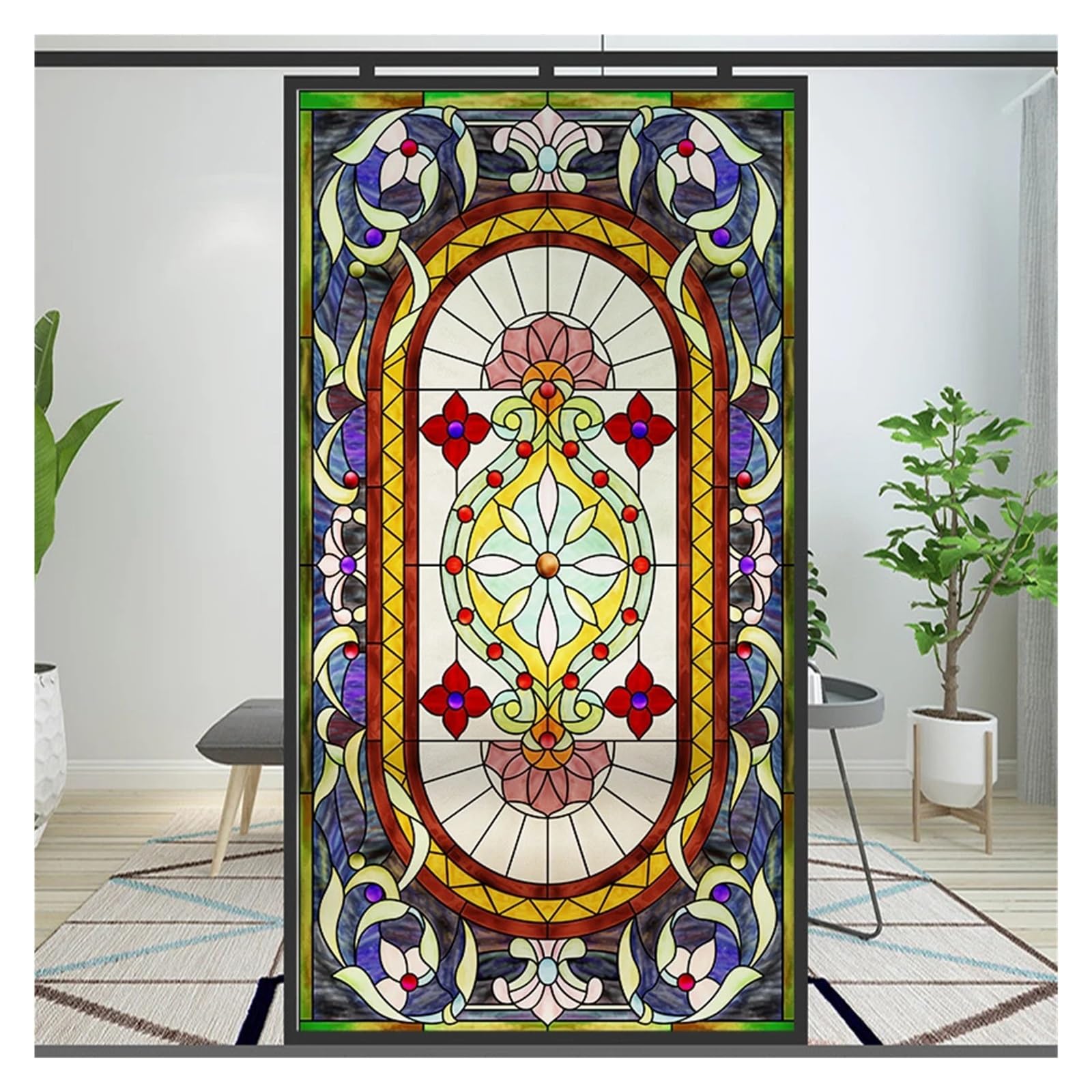 Stained Glass Window Film Static Cling No Glue Decorative Church Style Window Treatments Coverings Glass Sticker(80x180cm WxH)