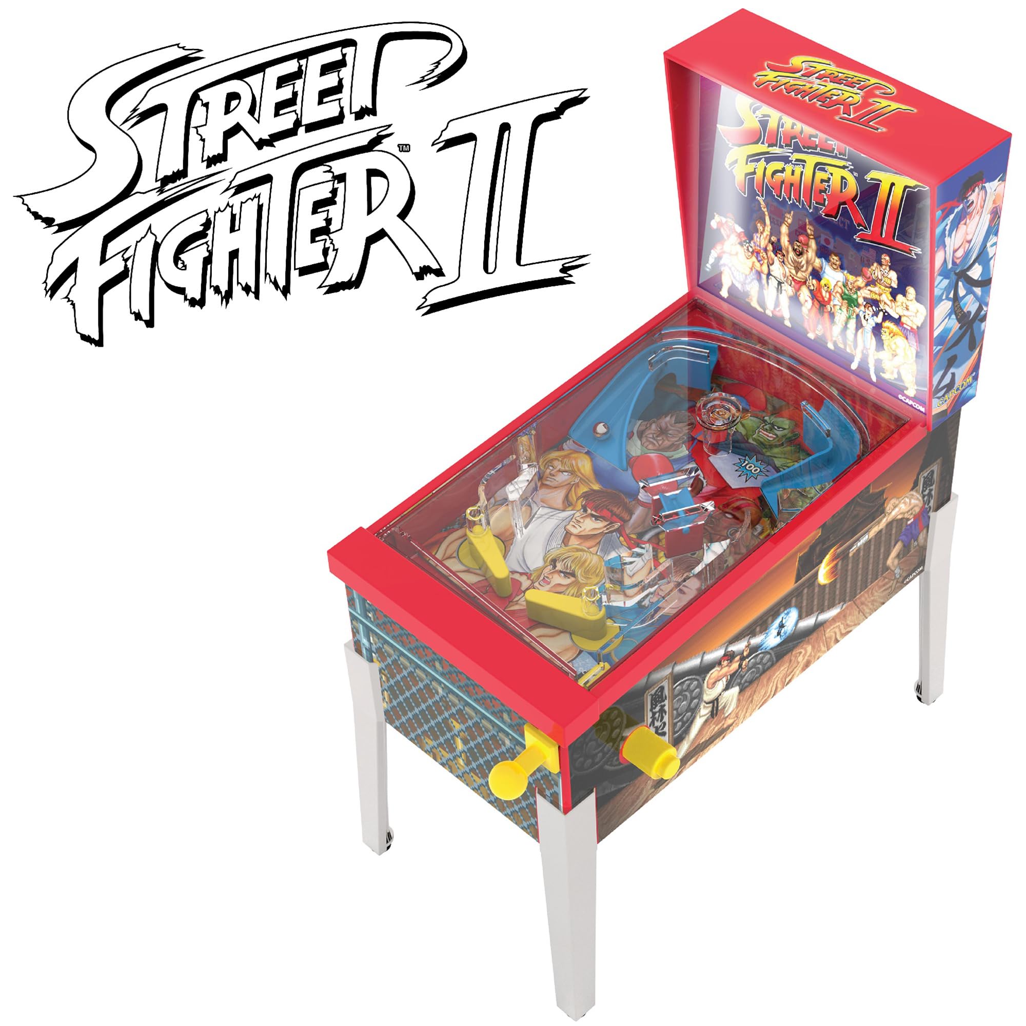 Ambassador Street Fighter II Mini Flipper Arcade - Jeu de Flipper de Table avec Lumière et Son - Machine Flipper Compacte avec Lanceur Rampes et Défis Skill Shot - Jouet Enfant 3 Ans et Plus