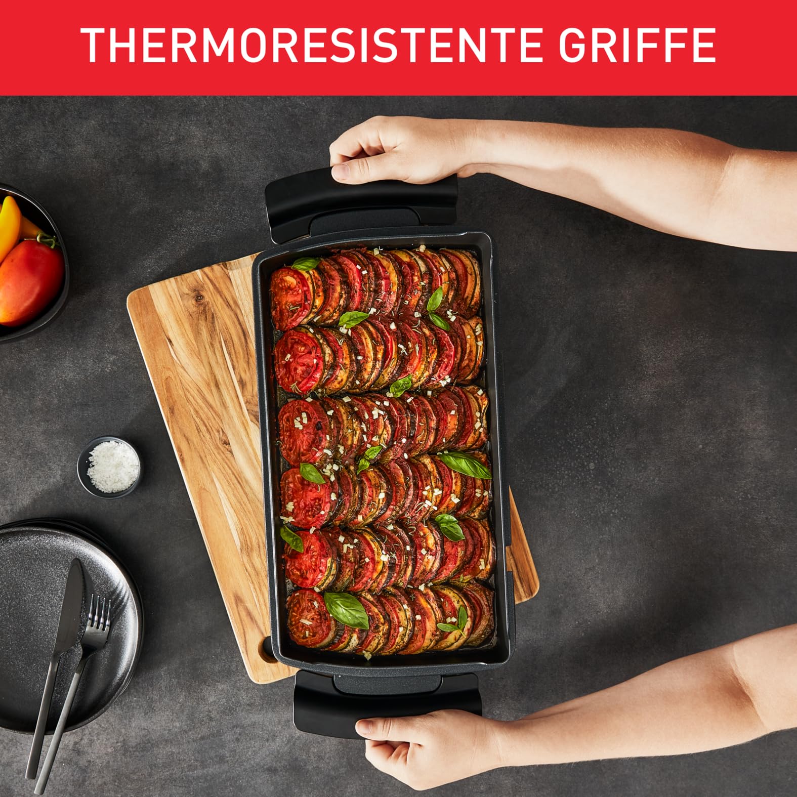 TEFAL OptiGrill Snacking & Baking Backschale, antihaftbeschichtet, wärmeisolierte Griffe, für Aufläufe, Pizza, Brot & Süßes, kompatibel mit OptiGrill + und Elite, spülmaschinenfest, schwarz, XA725870