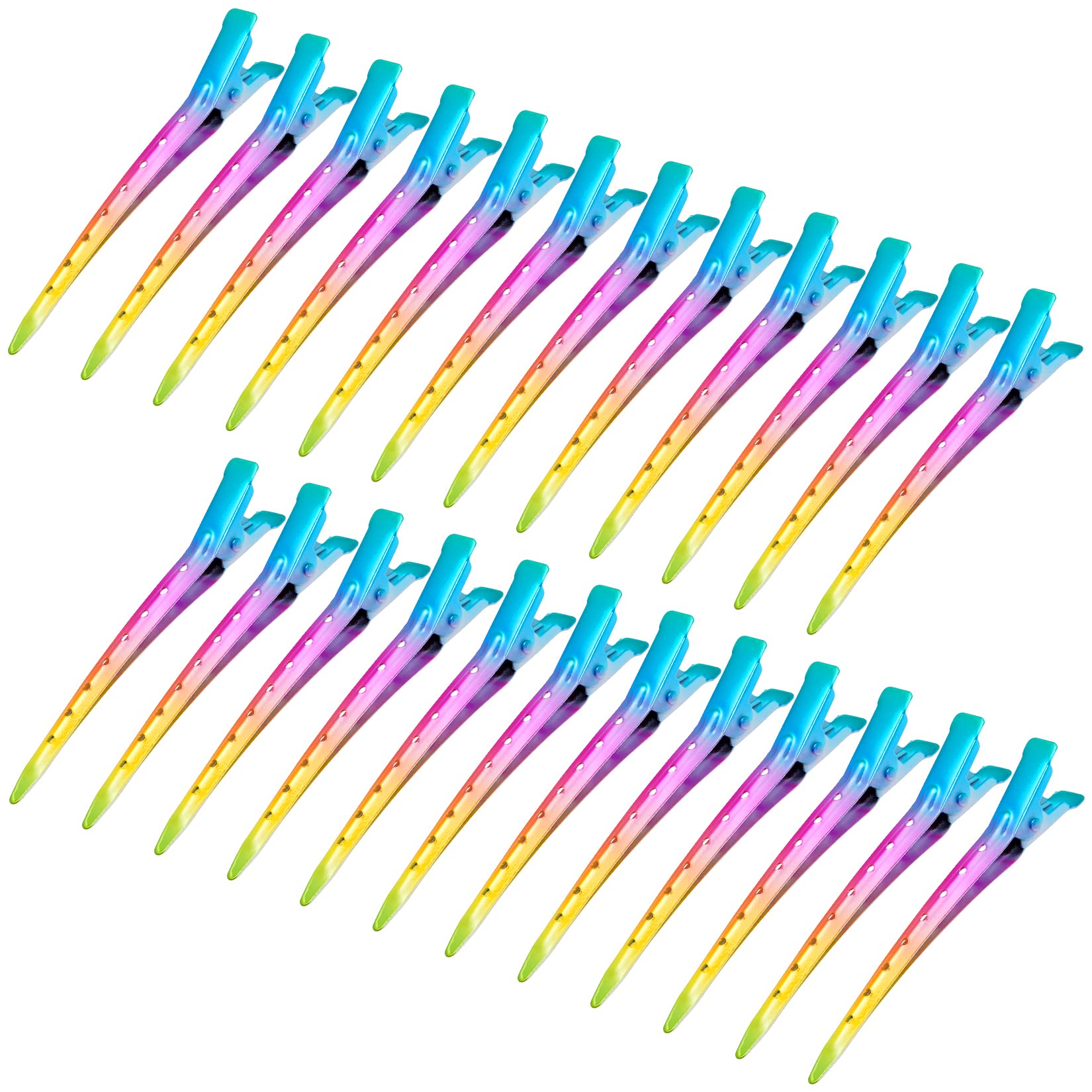 Bantoye 24 Packs Duck Bill Clips, 3.35 Inches Rustproof Metal Alligator Curl Clips with Holes for Hair Styling, Hair Coloring, Gradient Rainbow