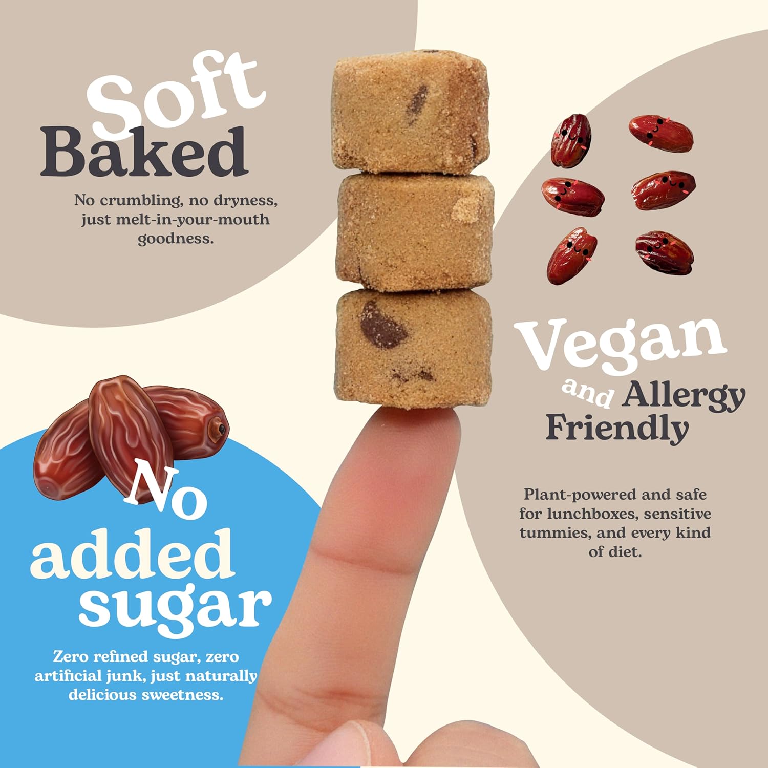Unicorn Bites Mini Soft Baked Chocolate Chip Cookies (3-Pack) - Healthy Low Sugar Snacks for Kids, Naturally Sweetened with Dates - Moist, Dense, Chewy School Snacks - Vegan, Gluten Free, Dairy Free