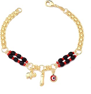JEWELRY PARADISE Unisex Elephant Azabache Hand Red Turkish Evil Eye Charms Bracelet Red/Black Glass Beads 14kt Gold Filled Overlay-Plated Kabbalah Protection Lucky Abundance Elefante Asabache - coolthings.us