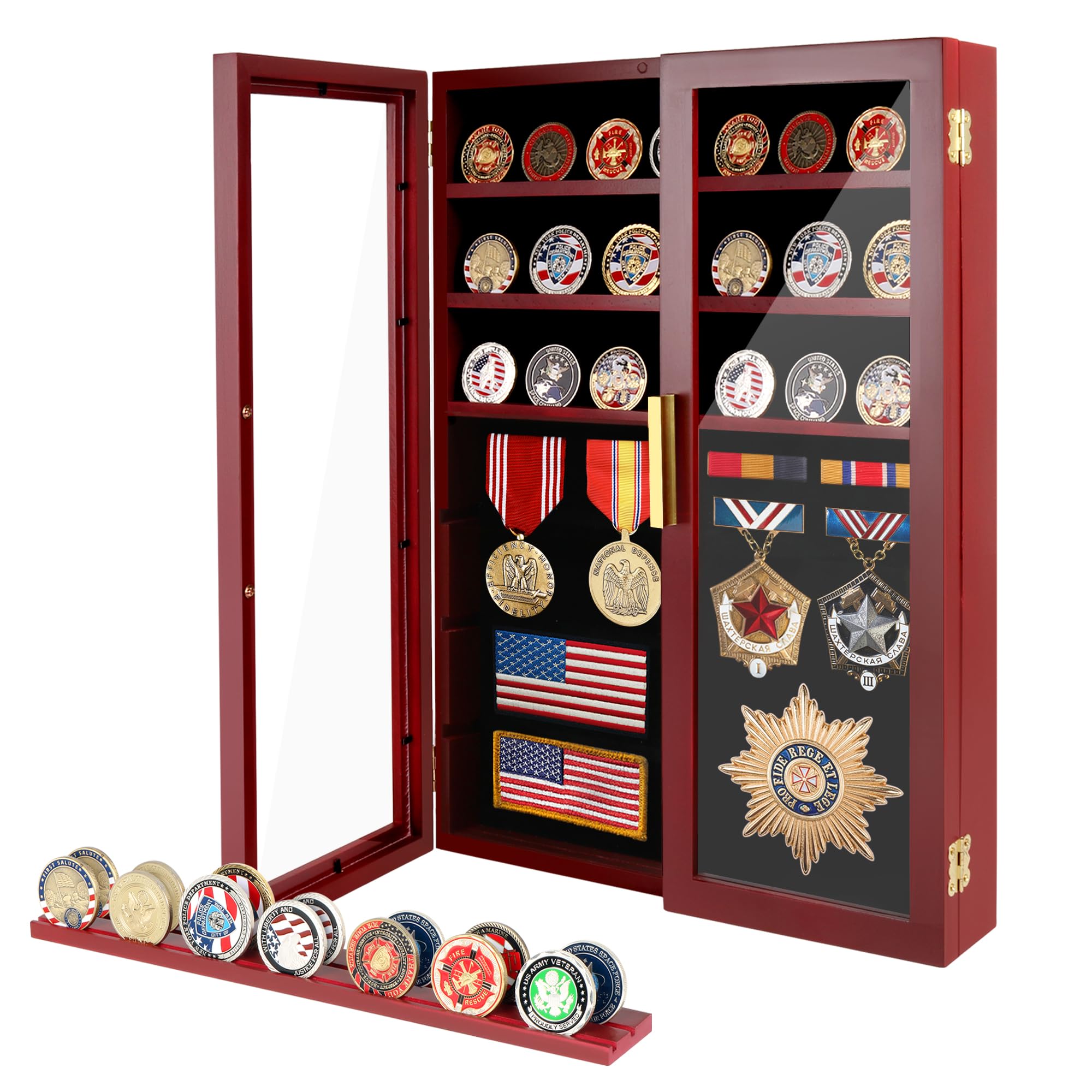 14 X 19 Challenge Coin Display Case, 7 Tiers Military Army Medal Holder, with Removable 2 Grooves Shelves, Shadow Box for Poker, Chips, Collectibles, Pin