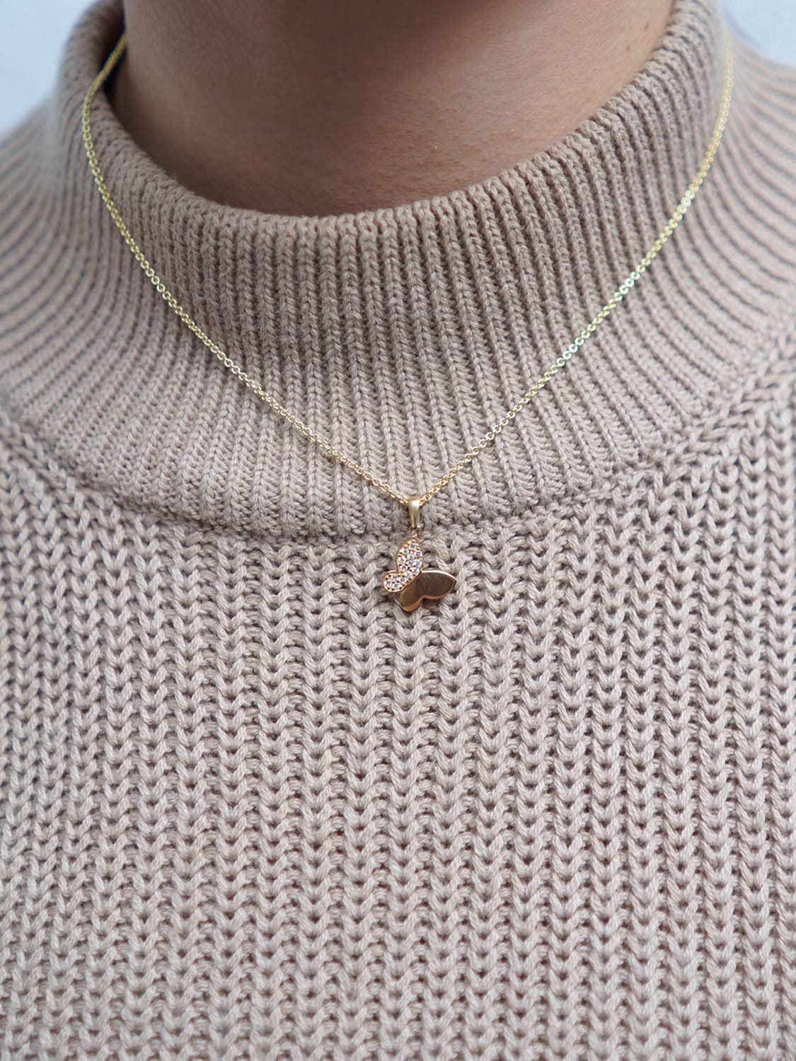 My Gold Damen Mädchen Schmetterling Kette & Anhänger Echtes Gelbgold 375/750 Gold (9/18 Karat) Mit Zirkonia Halskette 45cm Golden Butterfly Set