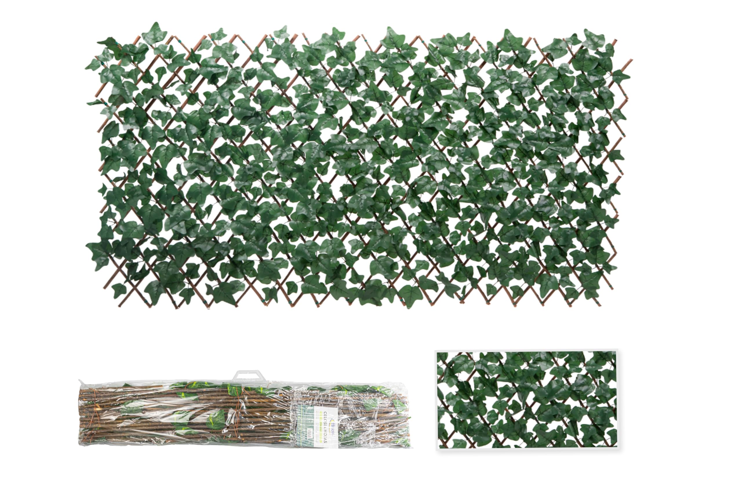 HERSIG - Celosia Extensible - Celosias para Terraza Exterior con Hojas Oscuras Decorativas (100x200cm) - Celosia Terraza - Decoracion Jardin Exterior - Celosias Decorativas Resistentes