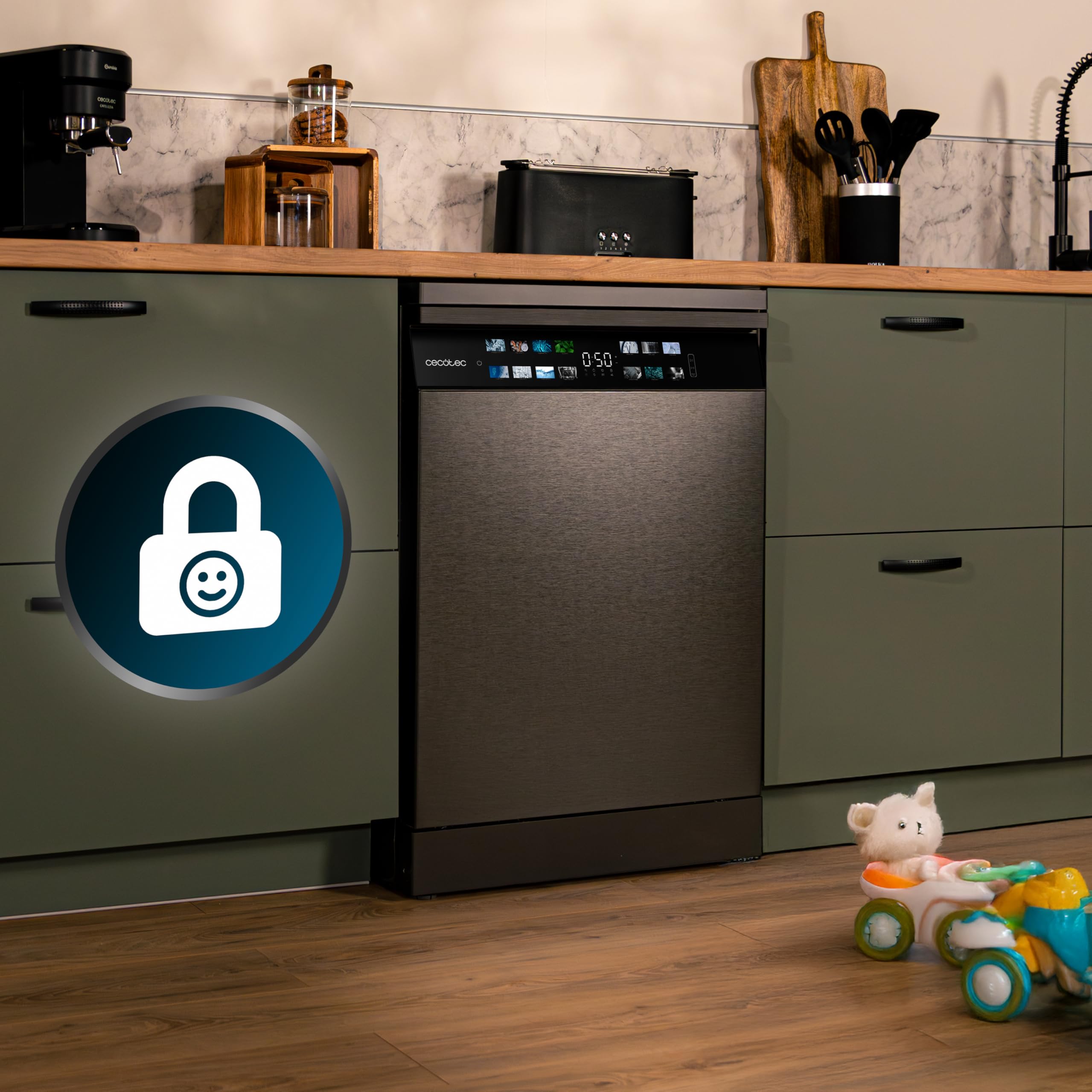 Cecotec Lave-vaisselle 60cm Bolero Aguazero 6700 Dark B, 15 couverts, Classe B, Moteur Inverter Plus