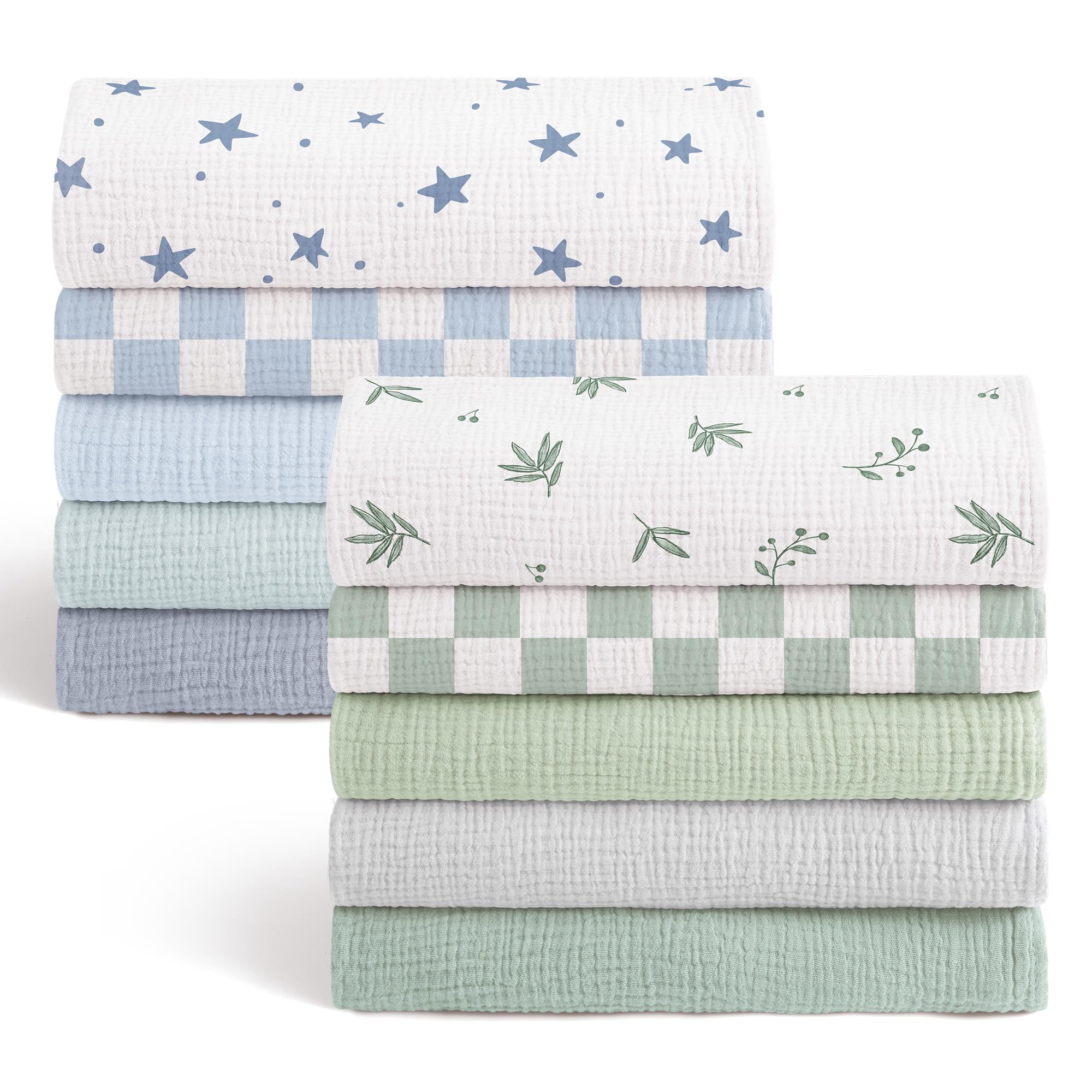 Bearmoss 100 % algodón, paños de muselina suaves para bebés, transpirables y extremadamente absorbentes, para paños de gasa absorbentes, 10 unidades, 60 x 60 cm (azul verde)