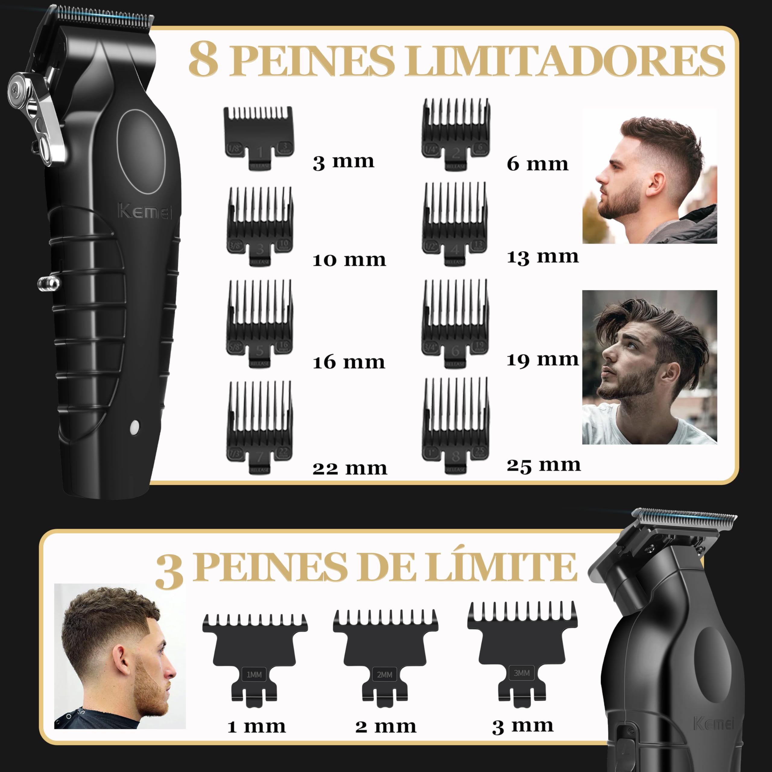 KEMEI Cortapelos profesional, juego de maquinilla de afeitar eléctrica para hombre, cortapelos inalámbrico, kit de corte de pelo con cortapelos USB