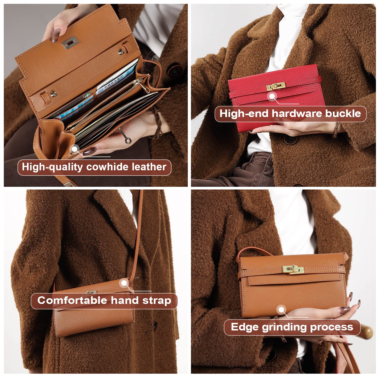 POPSEWING Kit De Bricolage De Portefeuille Long Pour Femme, Kit De Fabrication D'embrayage De Portefeuille En Cuir, Kit D'artisanat En Cuir Fait à La Main Pour Cadeau De Fille (Marron