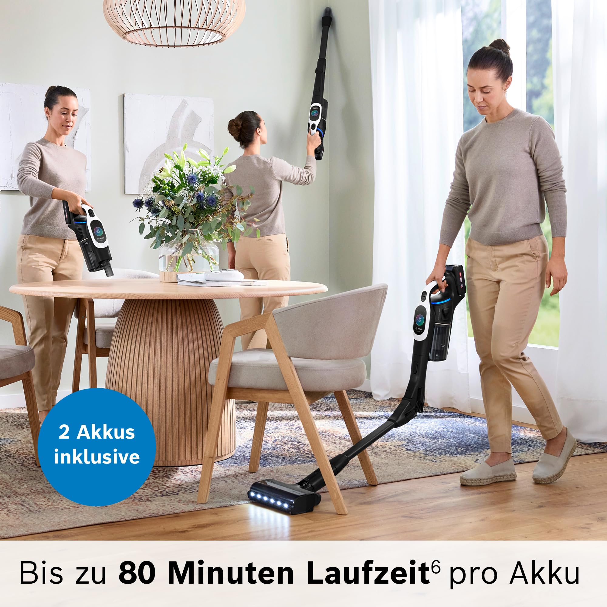 Bosch Akku-Staubsauger Unlimited 10 BTS1042WAC, kabellos, MicroClean Technology, TFT-Display, Staubkomprimierung, HEPA-Filtersystem, 10 J. Motorgarantie, 4 Ah Akku, LED-Licht, Schnellladegerät, weiß