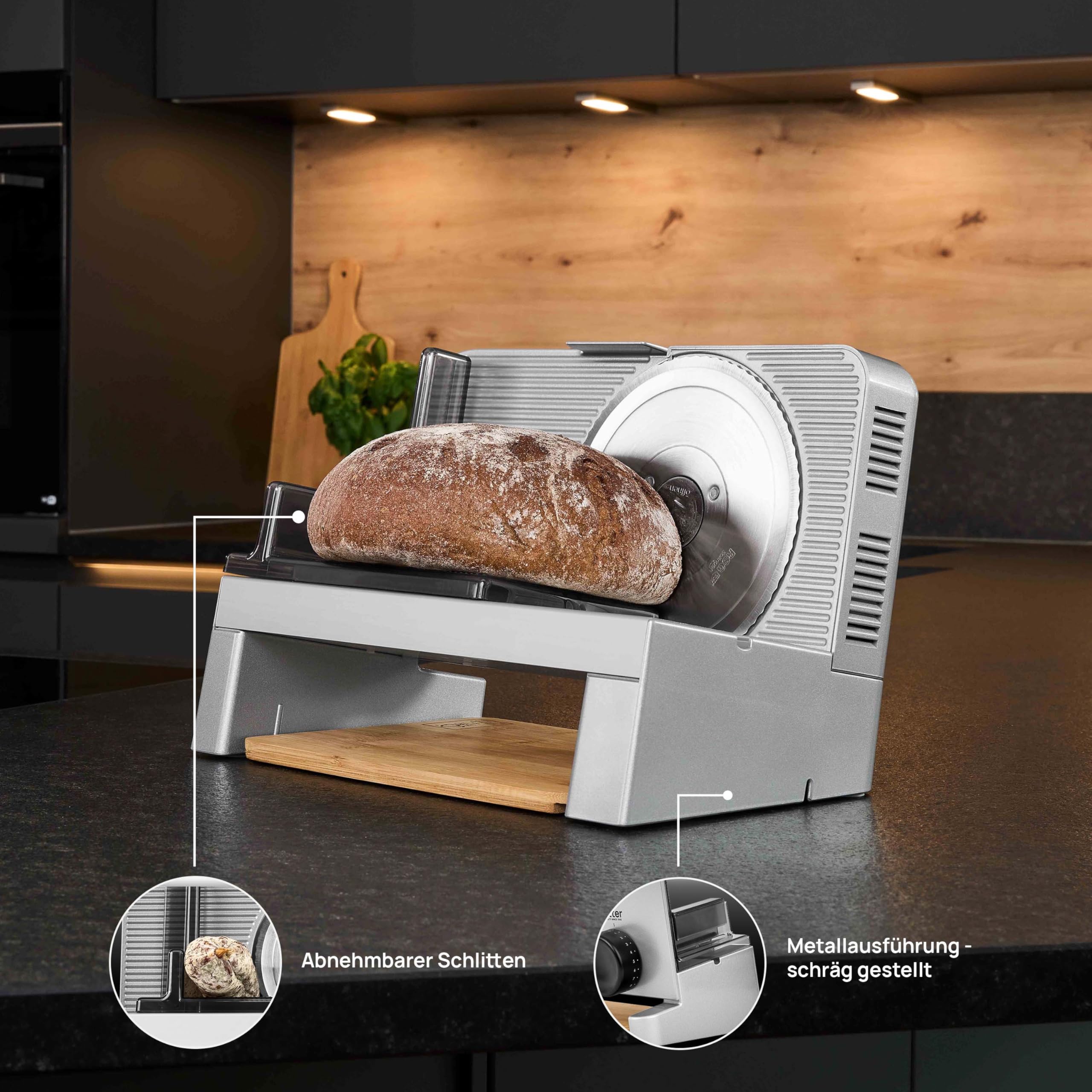Ritter Varido 5 Elektrischer Allesschneider Brotschneidemaschine aus Metall mit ECO-Motor Made in Germany Silbermetallic