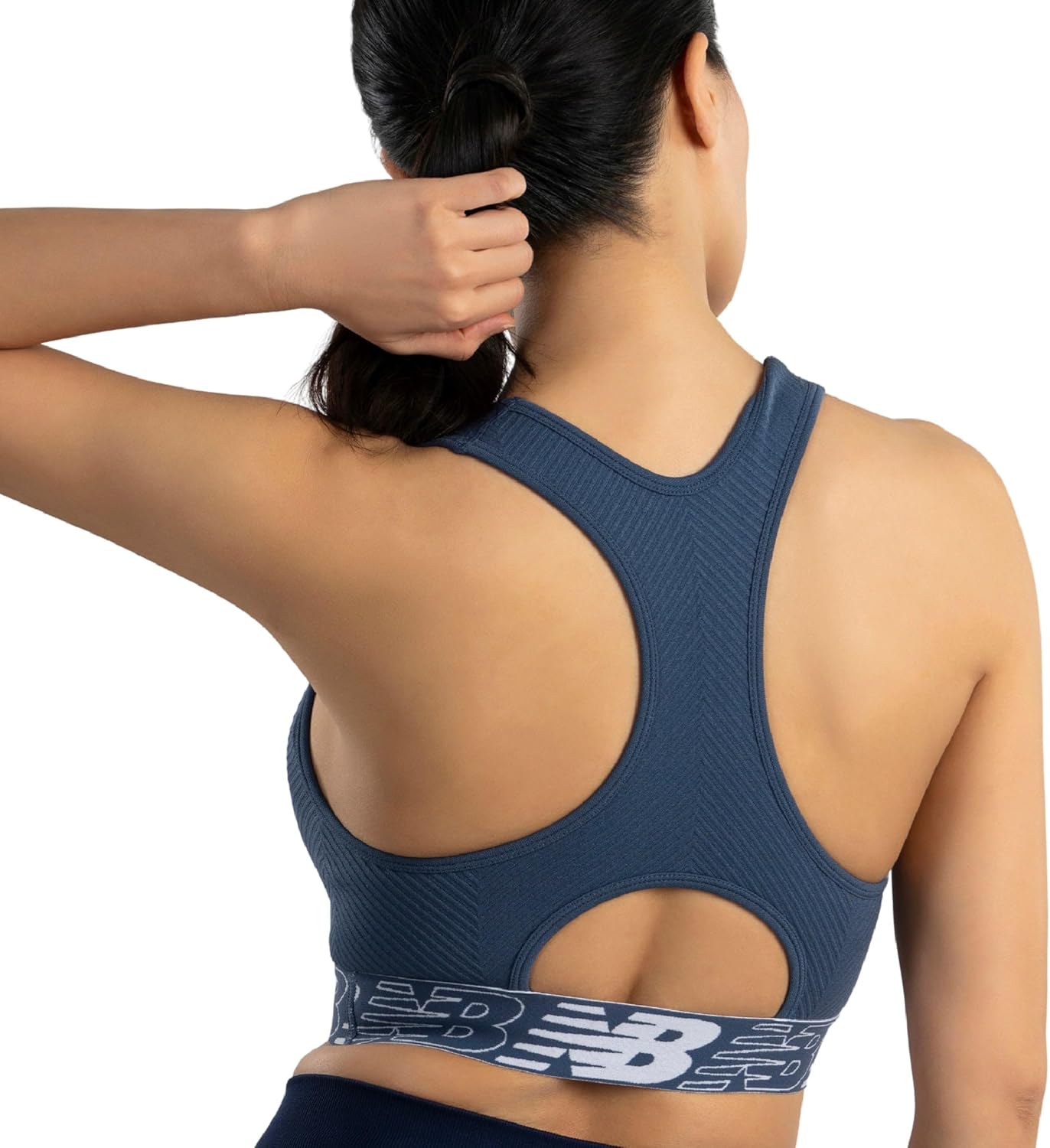 New Balance Womens Seamless Wirefree, Racerback Sports Bra with Removable Pads, Bottom Band with Logo - Image 6