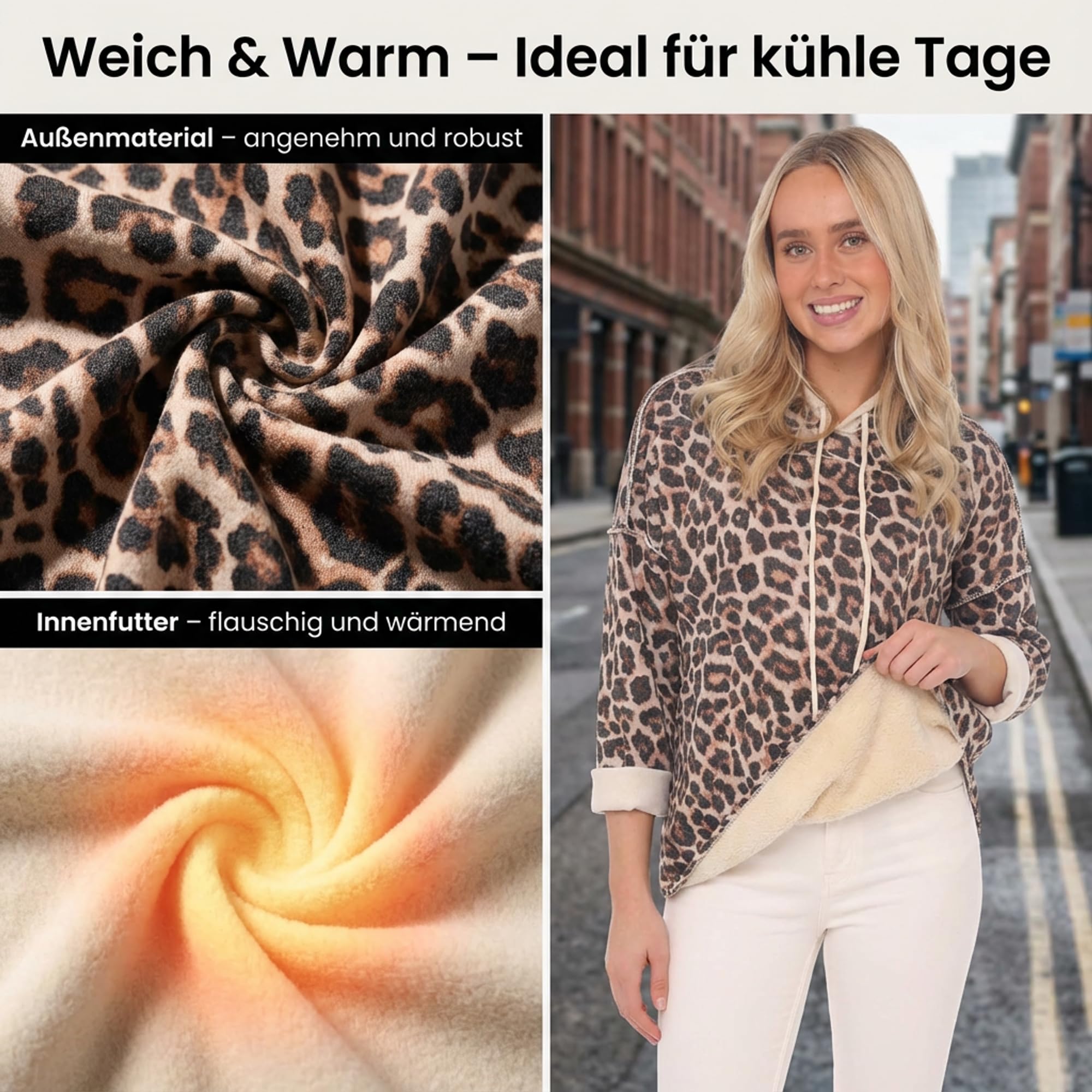 Zwillingsherz Damen Hoodie mit Kapuze – Kuscheliger Oversize Kapuzenpullover – Weicher Sweatshirt Pullover für Frauen Aufdruck Leo – Stylischer Look für Frühling, Herbst & Winter – Loungewear Mode