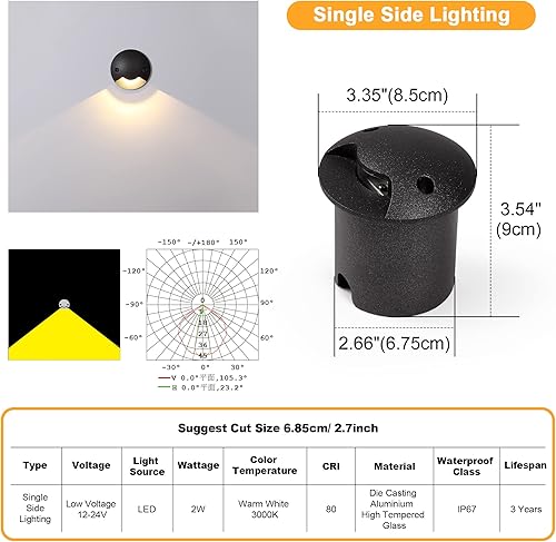 Miniatura 2 de Well Lights Landscape Light Outdoor In Ground Floor Lights Low Voltage LED 2W ACDC 12V 24V Warm White Waterproof IP67 Aluminium Single Side Lighting