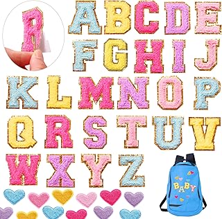 46 Pcs Self Adhesive Chenille Letters Patches Heart Chenille Patches Preppy Cute Colorful Sew Iron on Embroidered Patches for DIY Clothing Backpack Hat Bag Repair Decor Craft Back to School Gift