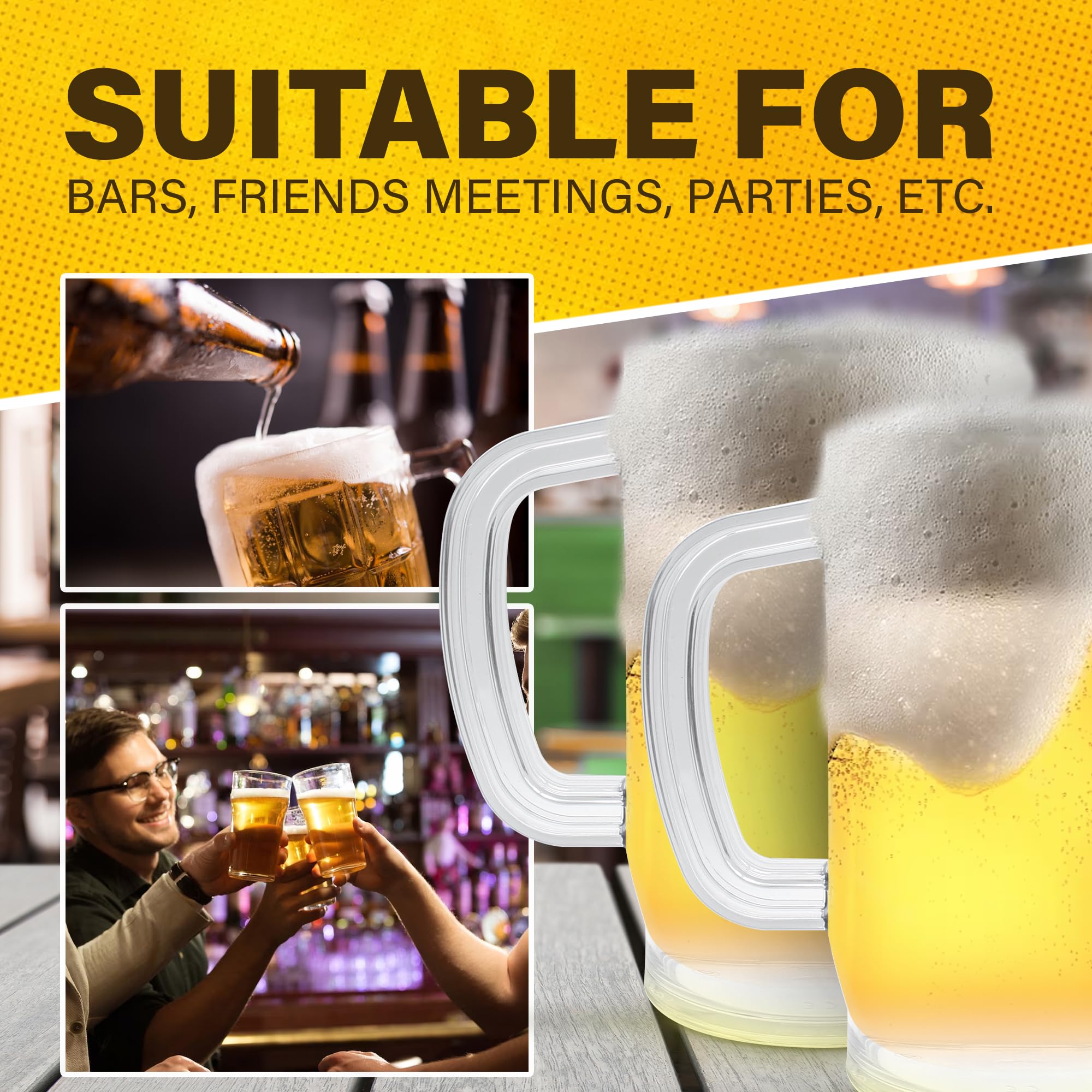 DOJA Barcelona | Bierkrug aus Kunststoff | 1 L | 8er Pack | Bierkrüge Polycarbonat | Wiederverwendbare Hartplastik-Biergläser | Kunststoff-Bierglas, Maßkrug für Bier, Bierbecher, Plastikbecher