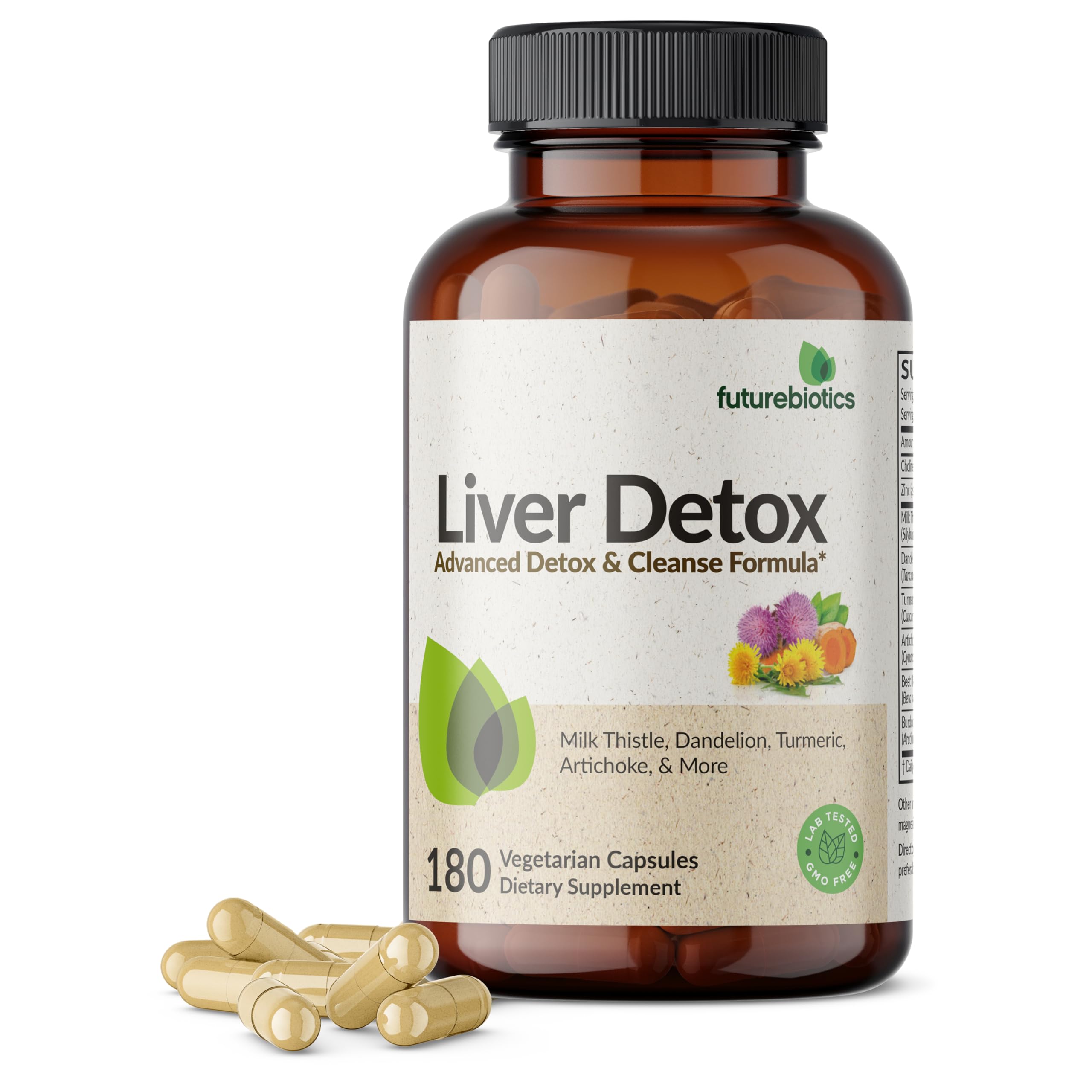 Futurebiotics Liver Detox Advanced Detox & Cleanse Formula Supports Healthy Liver Function with Milk Thistle, Dandelion Extract, Turmeric, Artichoke Leaf, & More, Non-GMO, 180 Vegetarian Capsules 180 Count (Pack of 1)