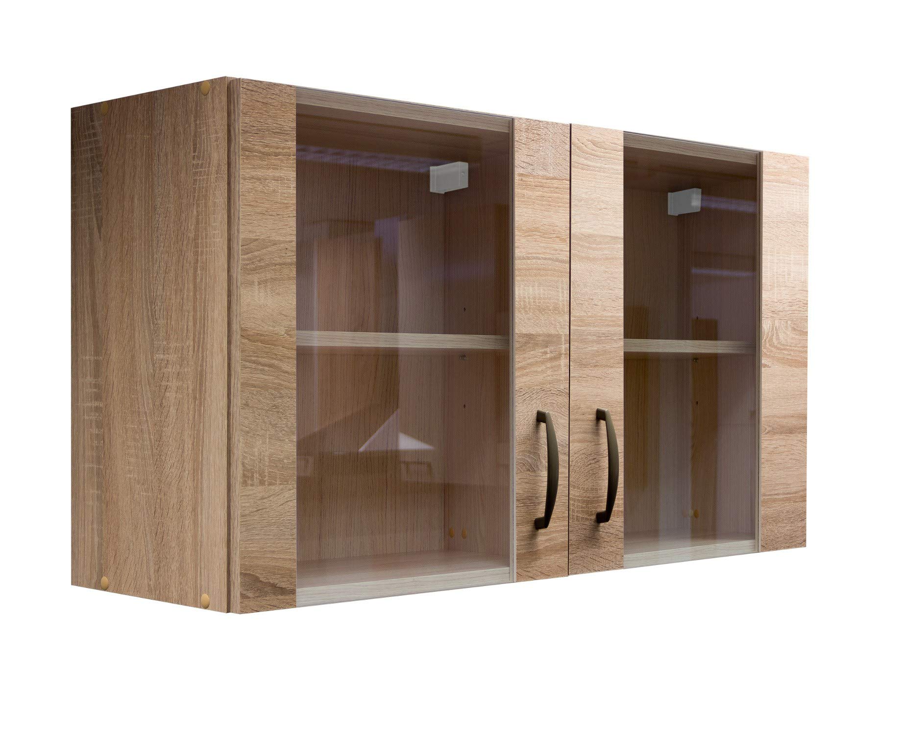 Glas-Hängeschrank HERNE - Oberschrank vielseitig einsetzbar - 2-türig - Breite 100 cm - Eiche Sonoma