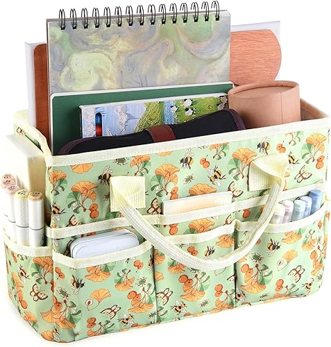 qianshan Bolsa organizadora de manualidades con múltiples bolsillos, organizador grande de almacenamiento de arte con asas para arte, manualidades,