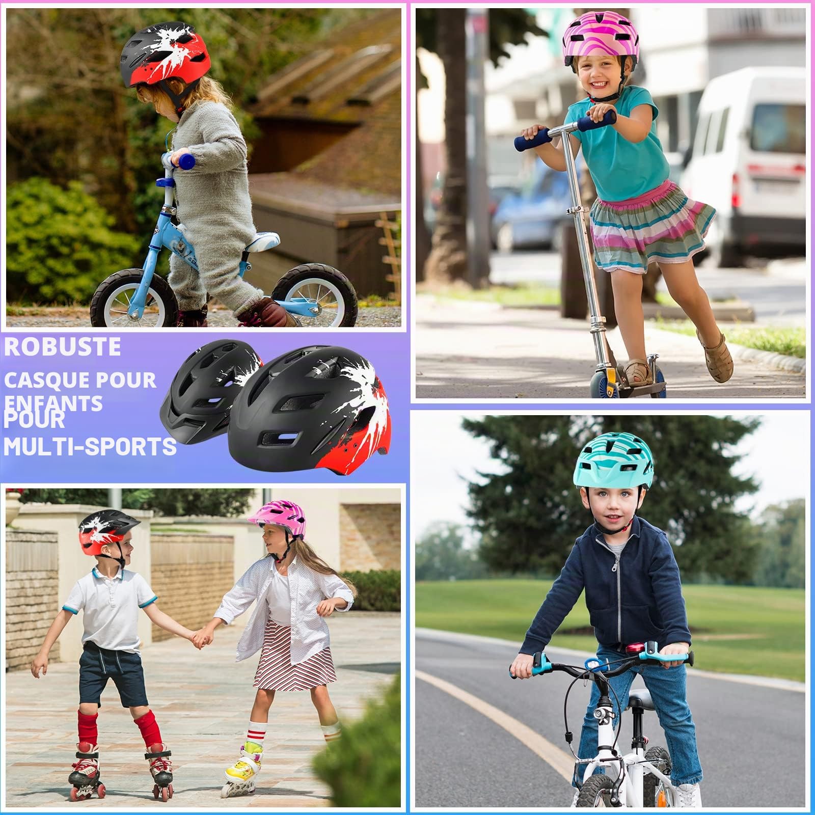 Casque de vélo Enfants 4-15 Ans léger avec feu arrière Cadran réglable visière Amovible 48-56 cm