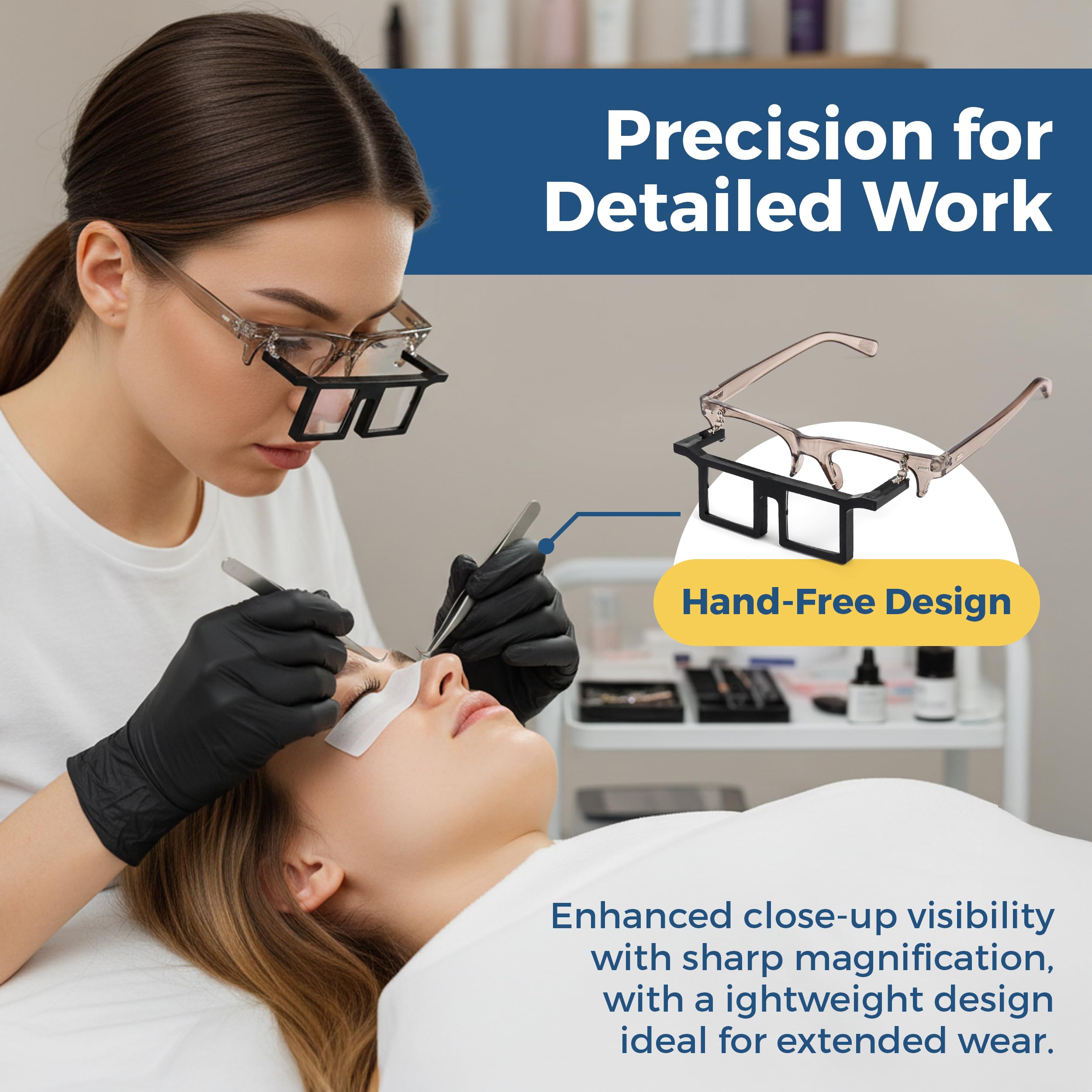 Telesight Halbrahmen # 44 Juwelierbrille, Lupe, Headset, leicht, erhältlich in 3 Stärken, Kopfbandlupe, perfekte Juwelier-Visionbrille und Wimpernlupe – Schwarz
