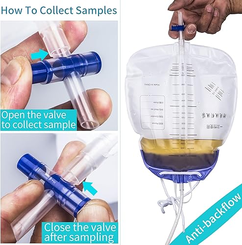 Miniatura 4 de 10 bolsas de orina con drenaje de tubo de 48 pulgadas, bolsa de drenaje urinario de rendimiento con cámara antirreflujo  bolsa de recolección de