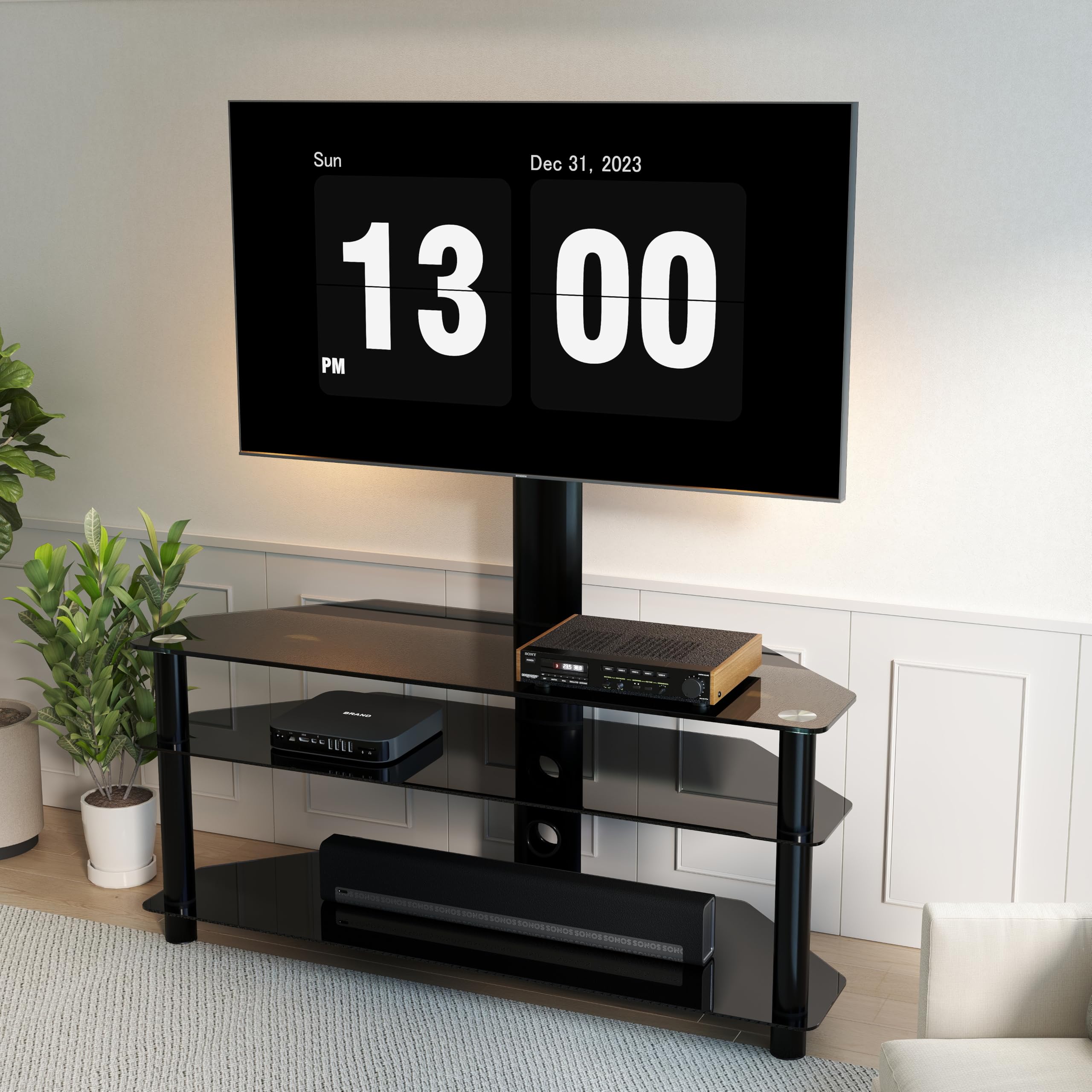 IANIYA Corner Swivel Glass TV Stand Mount for 32-70 Inch TV for Livingroom