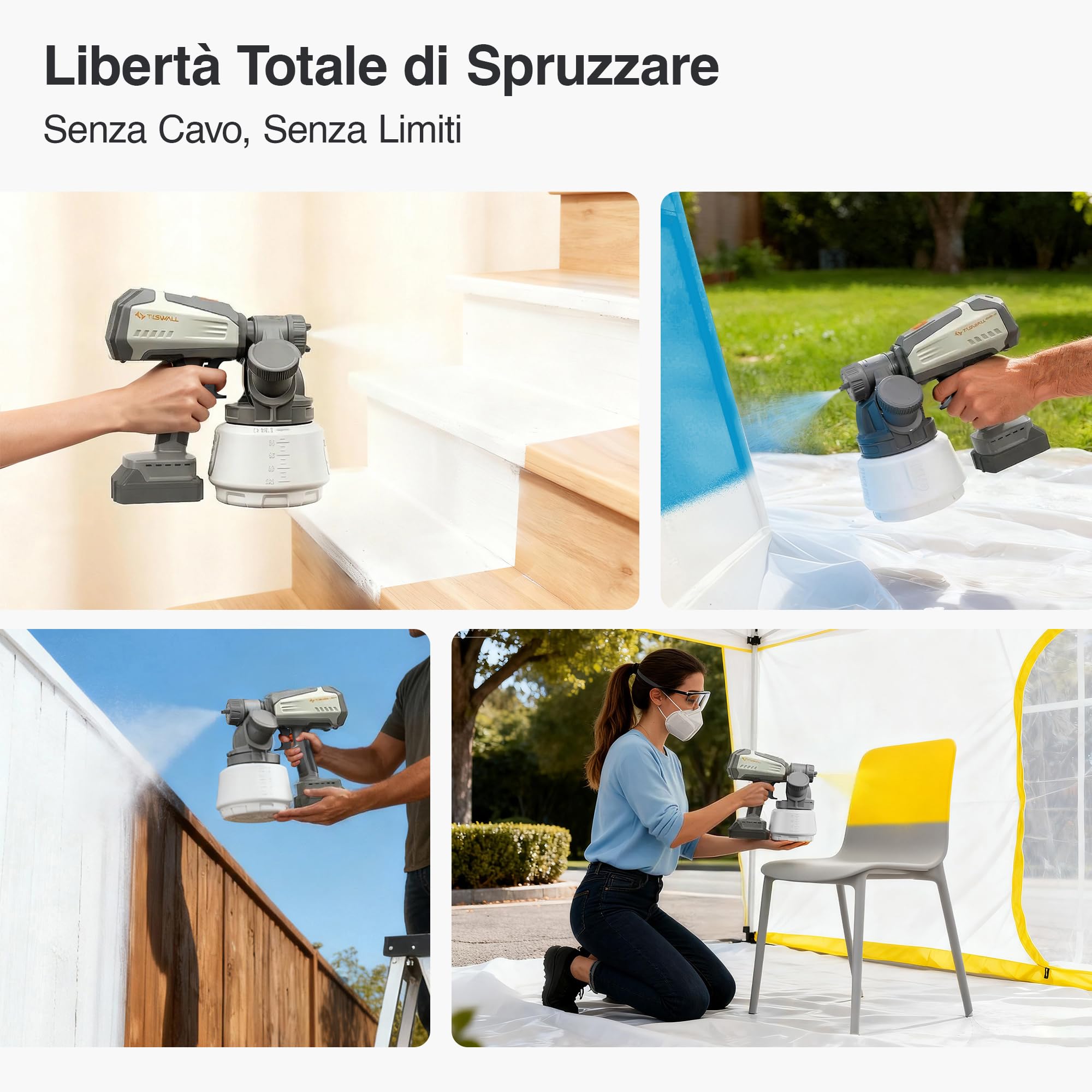 Tilswall Motore Brushless Pistola a Spruzzo per Verniciare Shark700,Spruzzatore Elettrico Senza Fili,con Serbatoio da 1300 ml,Compatibile con Makita 18V (Batteria Non Inclusa),Ideale per Muri, Mobili