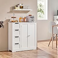 Vista 4 de Yaheetech Wooden Bathroom Floor Cabinet, Side Storage Organizer Cabinet with 4 Drawers & Double Doors, Freestanding Entryway Storage Unit Console