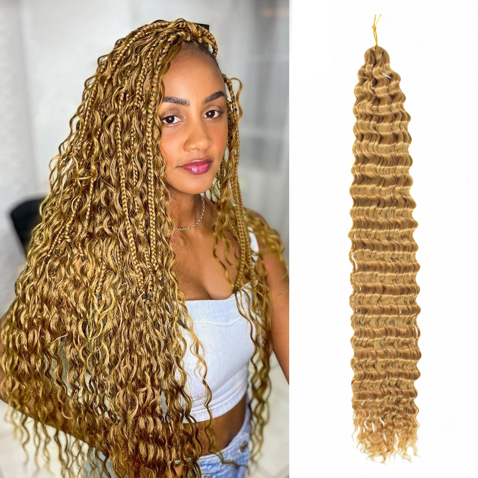 Ocean Wave Crochet Hair 30 Inch 1 Pack Long Deep Wave Crochet Hair Wavy Braiding Hair Synthetic Curly Crochet Hair For Black Women(30 Inch,1pack,#27)