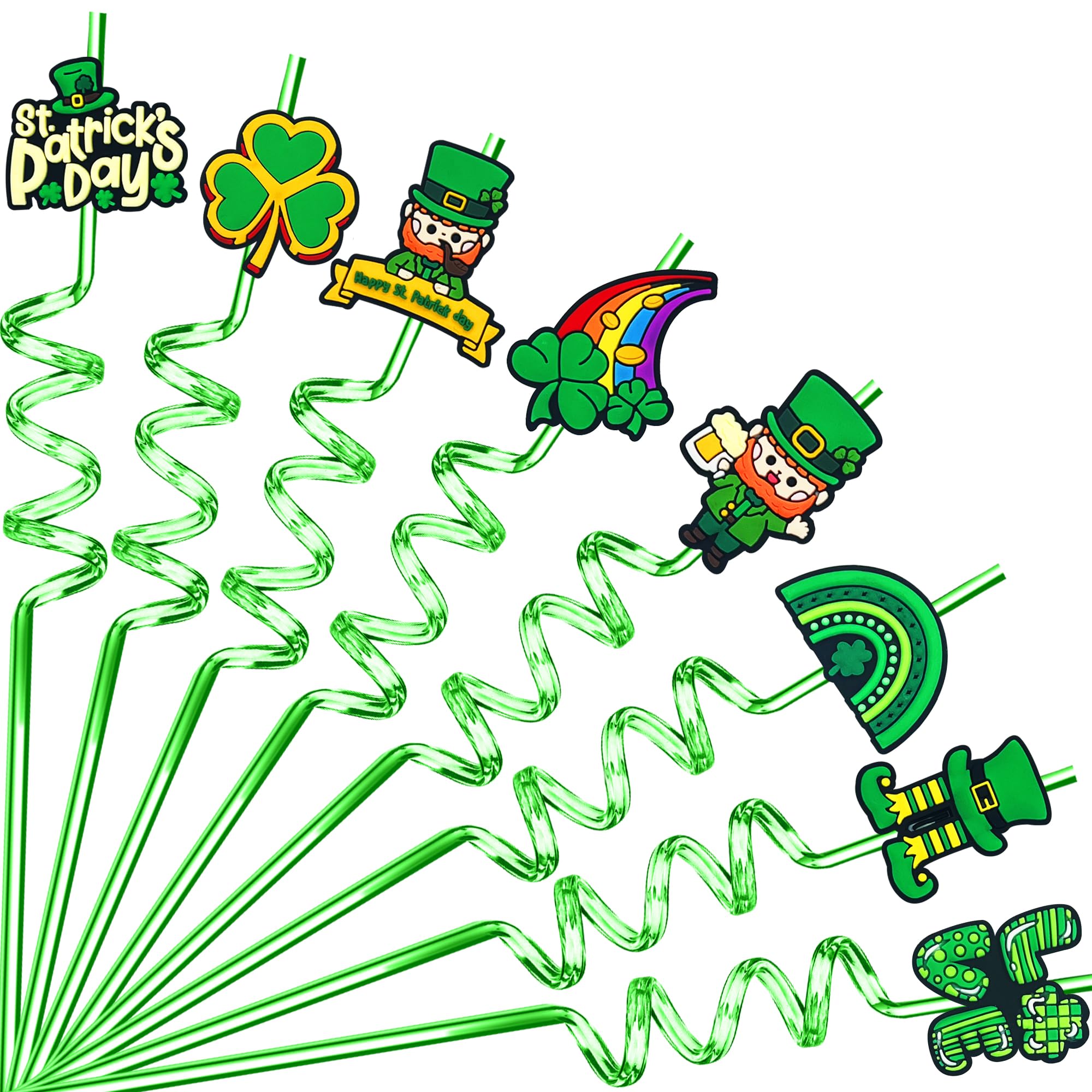 32 Pcs St Patrick's Day Party Favors Crazy Reusable Drinking Straws for St Patricks Day Accessories Supplies Decorations