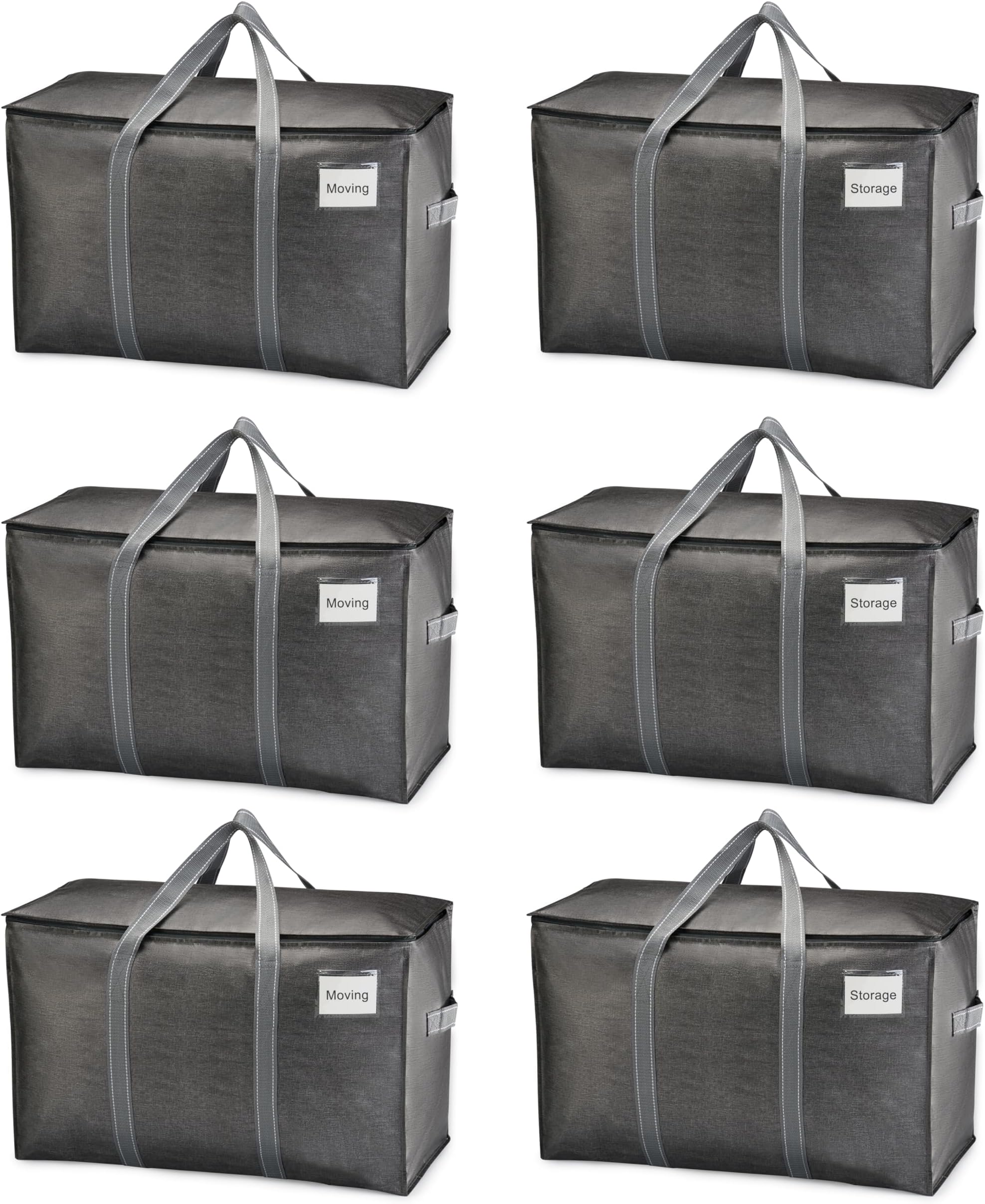 VENO 6 Pack Heavy Duty Moving Bags, Extra Large Storage Bags with Reinforced Handles & Strong Zippers, Foldable & Reusable Moving Box Alternative for Clothes & Dorm Storage