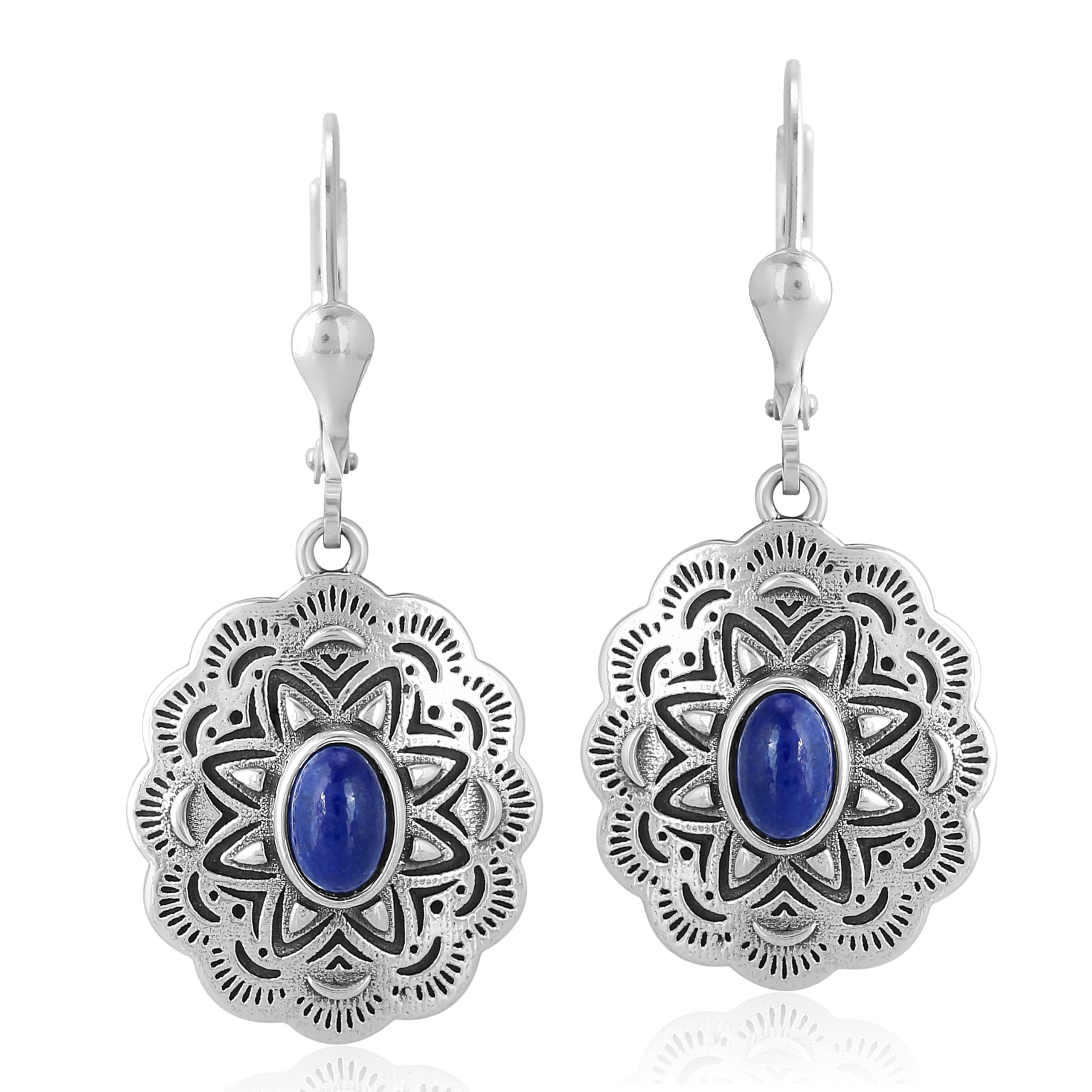 American West Jewelry Sterling Silver and Genuine Gemstone Concha Lever Back Earrings