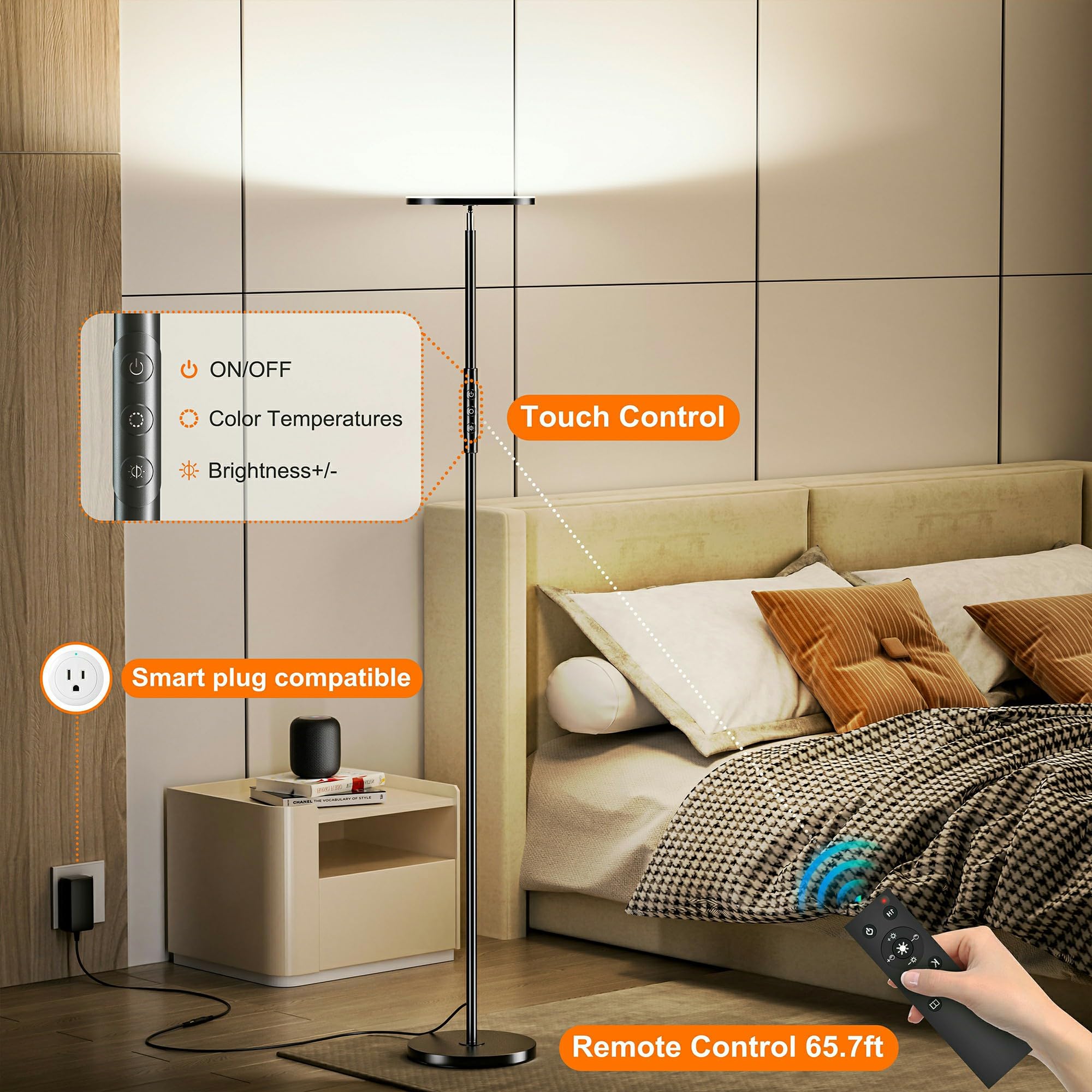 36W Lampada Da Terra Salotto, 3600LM Luminosa LED Piantana Dimmerabile con Telecomando e Touch Control, 2700K-6500K Moderna Lampada Da Terra per Soggiorno Letto Ufficio