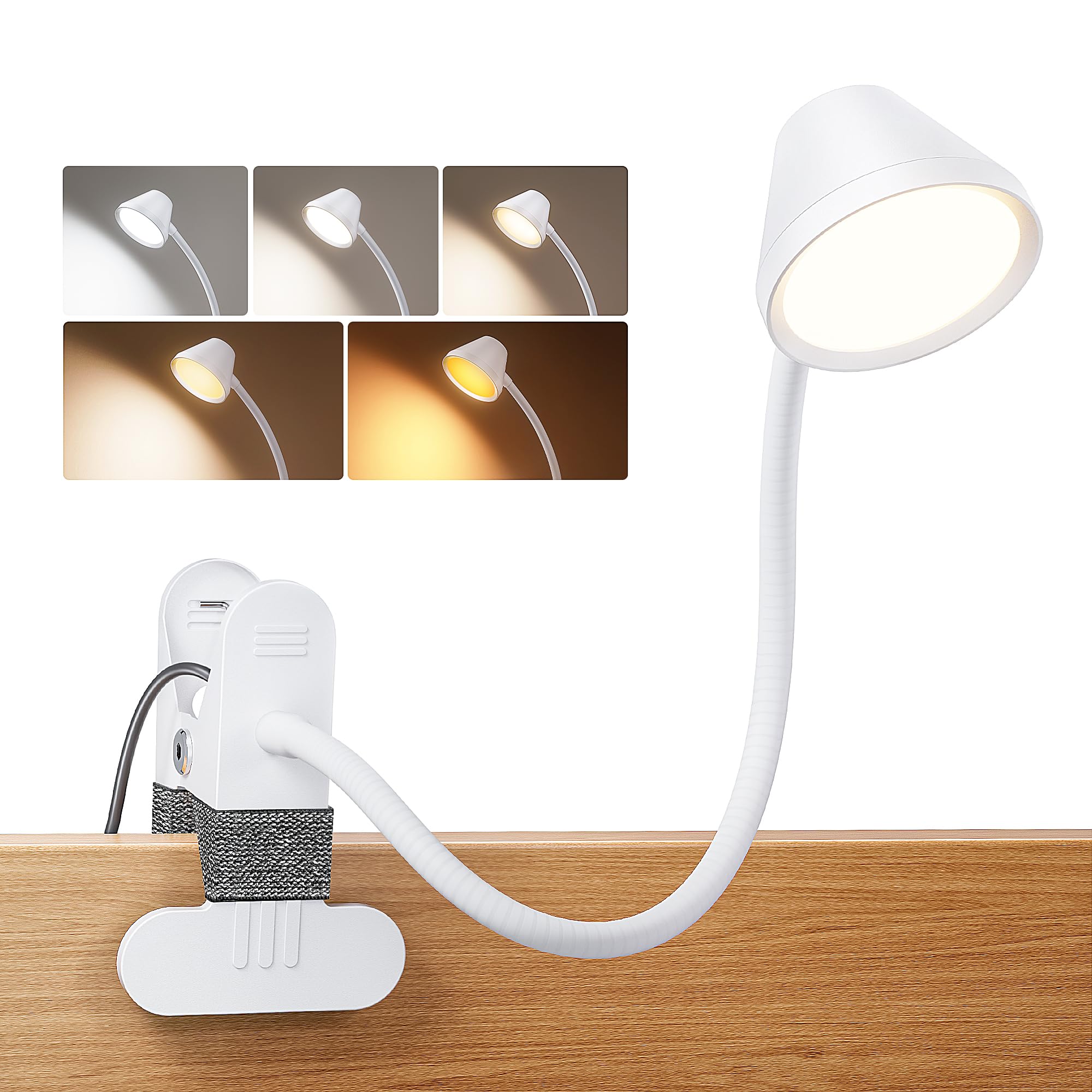LEPOWER Clamp Lamp, Dimmable Reading Lamp for Reading in Bed 300 LM, Clamp Lamp with 5 Colour Temperatures, Night Light Mode, Timer Setting, 2%-100% Brightness for Bed-image-11