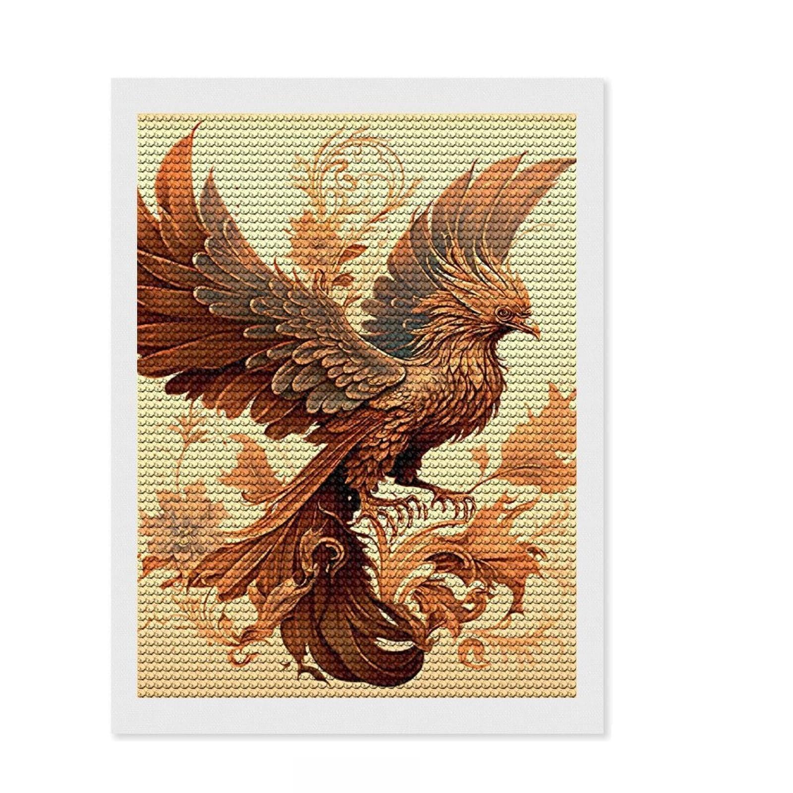 Junmoney Phoenix Painting DIY Diamond Art Canvas Kit 12"x16", for Teens, Full Kit Included, Cosy Home Accent, Birthday Gift, Printed Canvas