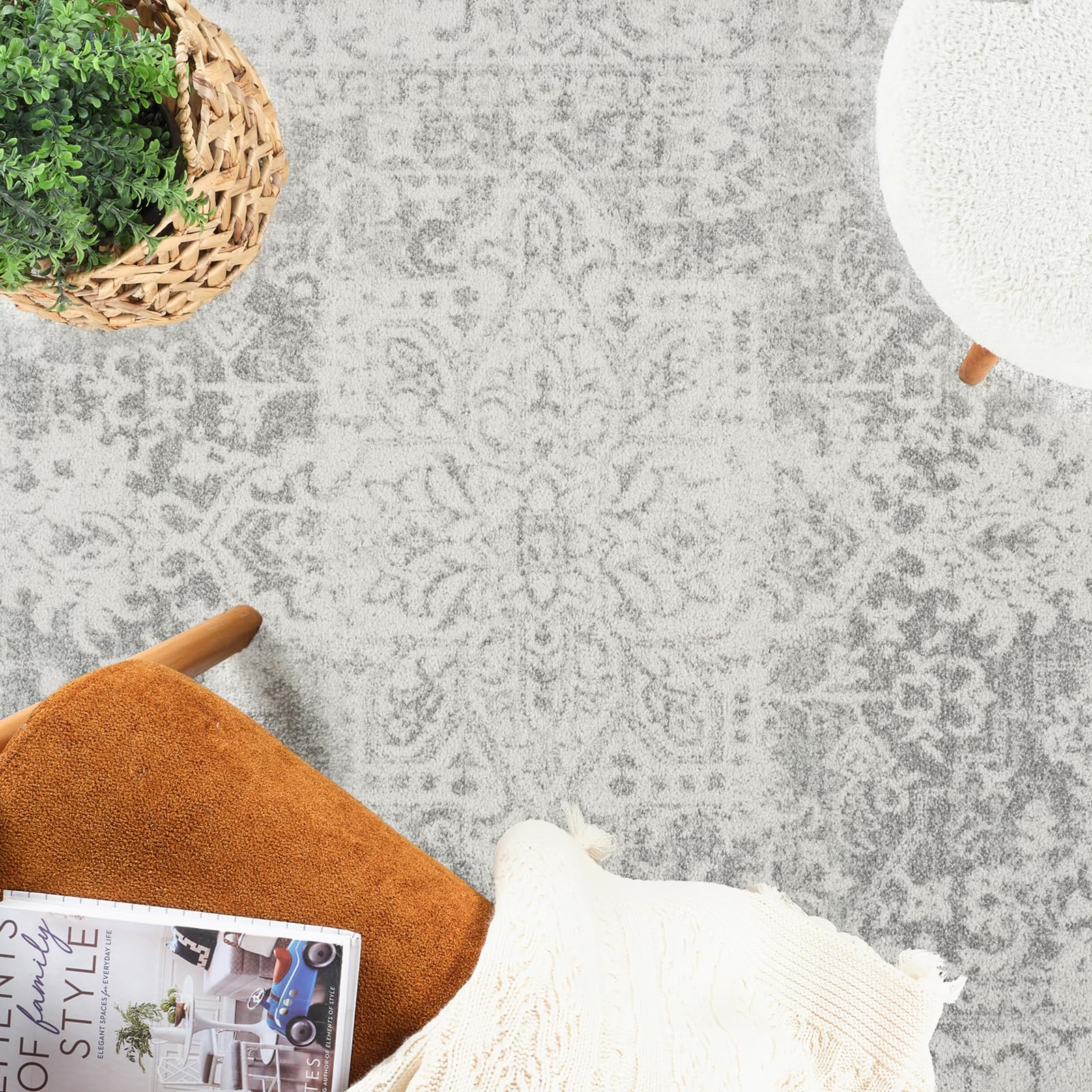 Livabliss Juliette Syracusa Tapis Vintage 160x220 cm – Gris, Beige, Bohème