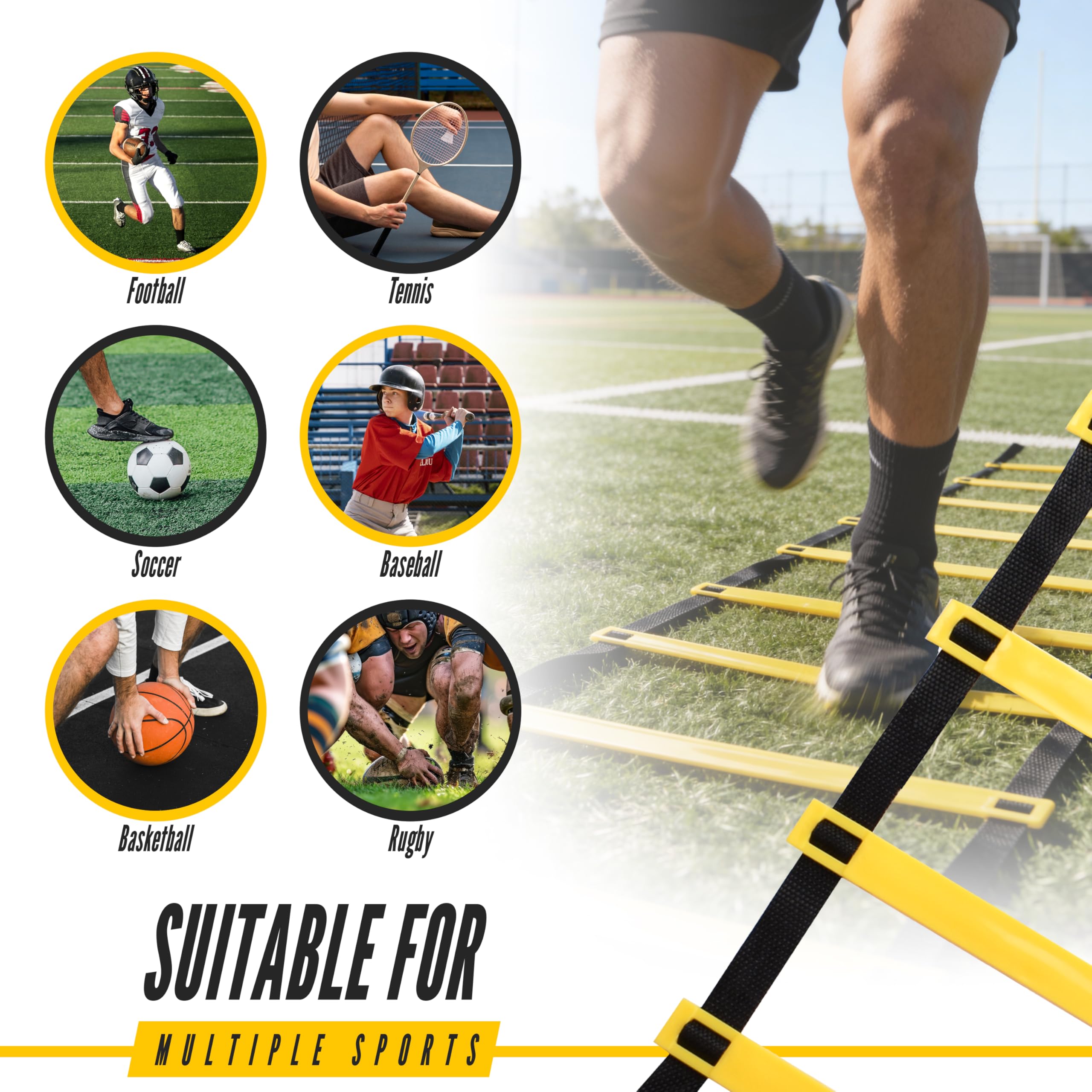 Escalera de agilidad, 2 unidades, juego de escaleras de ejercicio y entrenamiento con estacas para el suelo para fútbol, tenis y más, mejora la velocidad y el estado físico, completo con bolsa