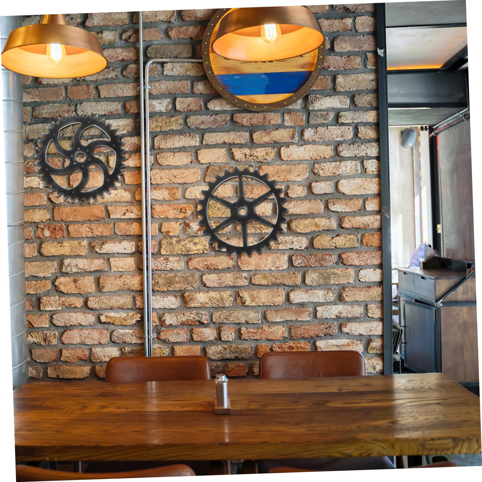 JECOMPRIS 2stücke Holzzahnräder Wanddeko im Industriestil mit Durchbrochenem Design für Zuhause und Büro Vintage Dekoration aus Holz für Wohnzimmer Schlafzimmer und Andere Orte