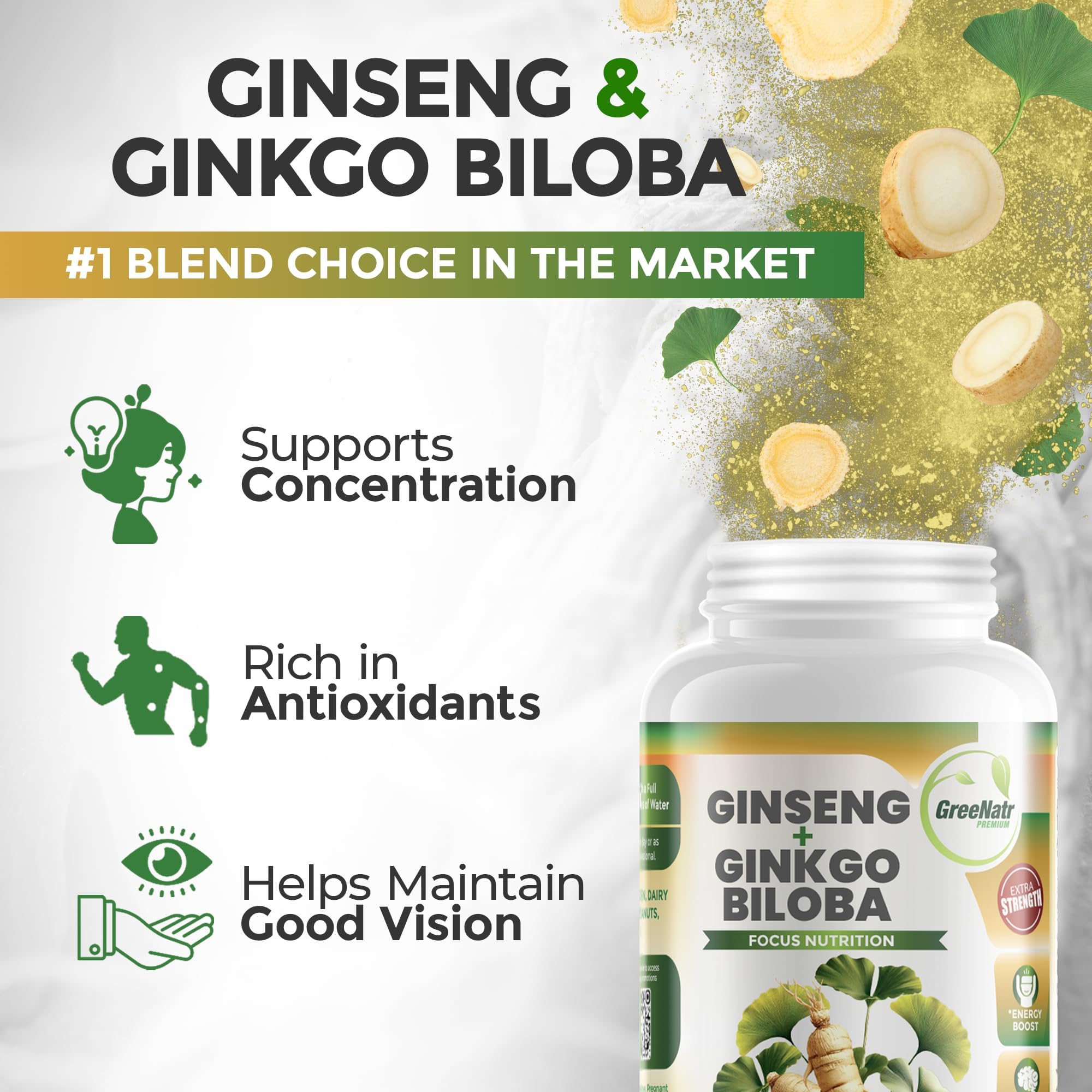 Ginko Biloba & Panax Ginseng Supplement - Red Ginseng Brain Supplement — Amazon image 2