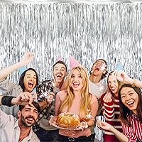 Vista 3 de GOER - Cortinas de tiras metálicas/oropel para fiestas, telón de fondo para fotos, cumpleaños, graduaciones, Año Nuevo, bodas, de 3.2 x 9.8 pies