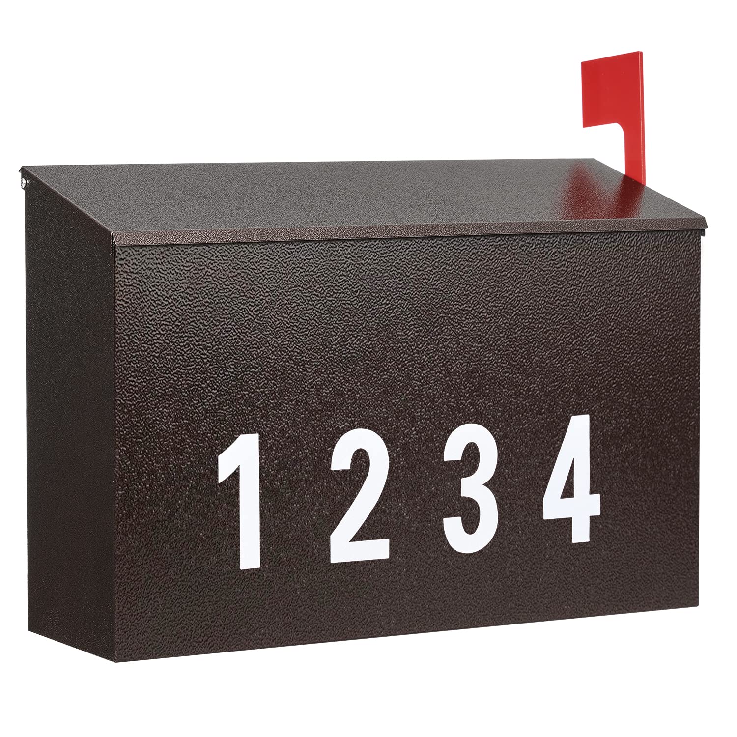 LANDÂ·VOI Wall-Mount Mailbox with One Flag Kit and Three Sets of 0-9 Mailbox Number Stickers, Galvanized Steel Rust-Proof Metal Post Box,Mailboxes for Outside,15.2"x10.4"x5.2" Textured Bronze